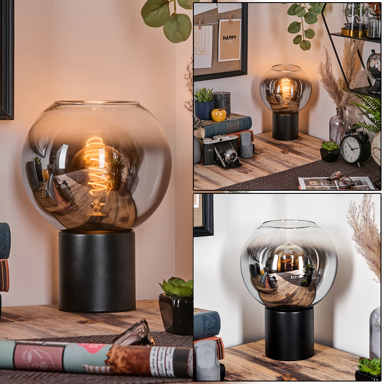hofstein Tischleuchte moderne Tischlampe aus Metall/Glas in Nickel-matt