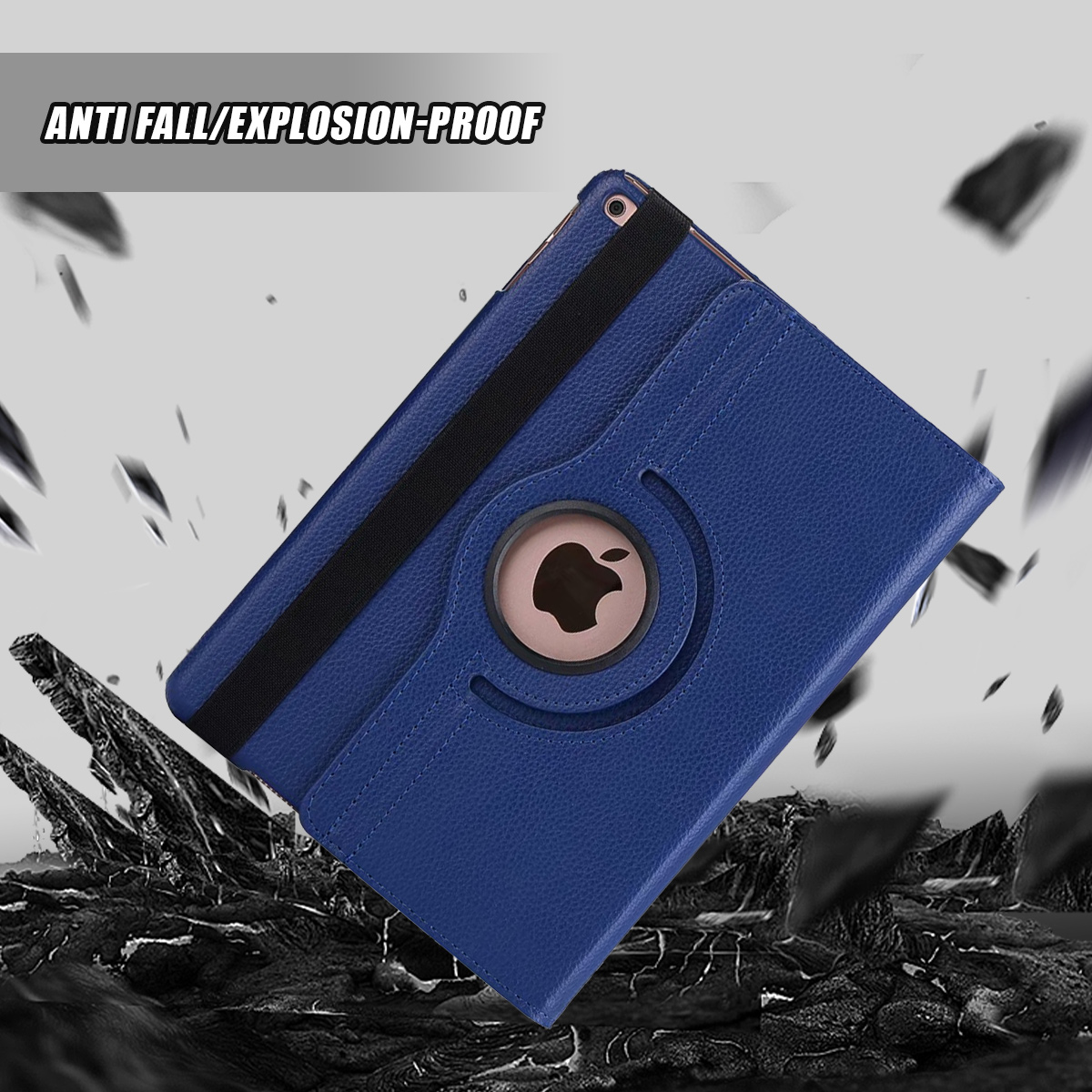 TOVBMUP Faltbar, Robust, Stoßfest, Bookcover, Apple, iPad 9.7 Zoll (2017), Dunkelblau