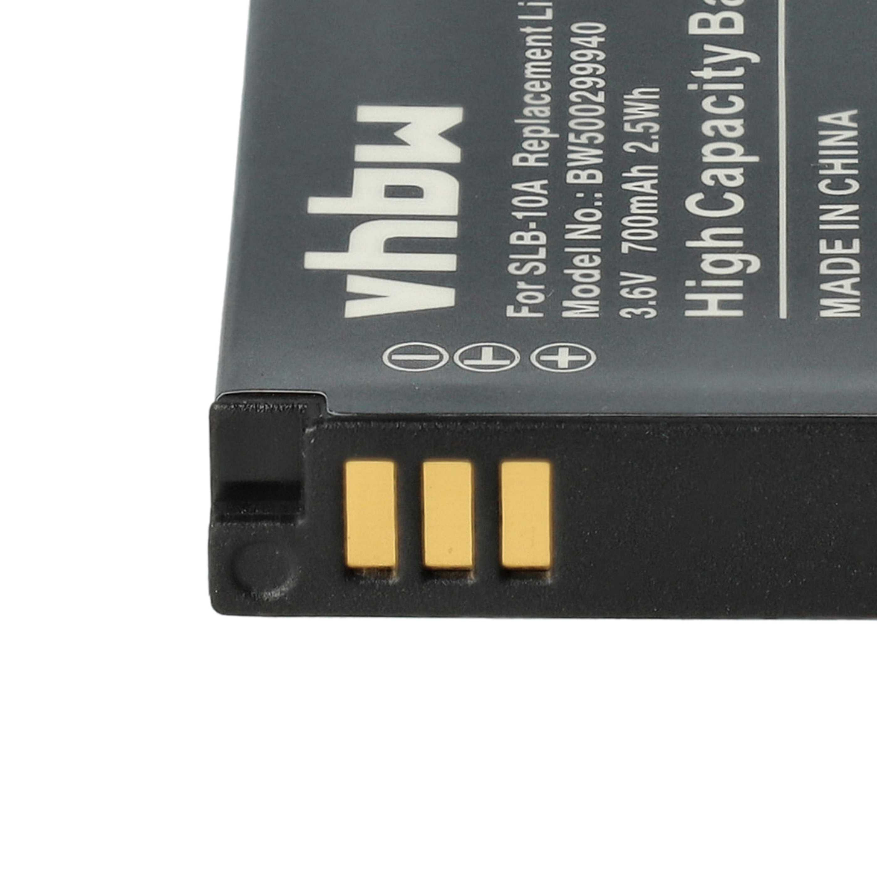 Nahaufnahme eines Akkus, schwarz mit drei goldenen Anschlüssen. Text enthält: vhbw, High Capacity Ba, und Made in China.