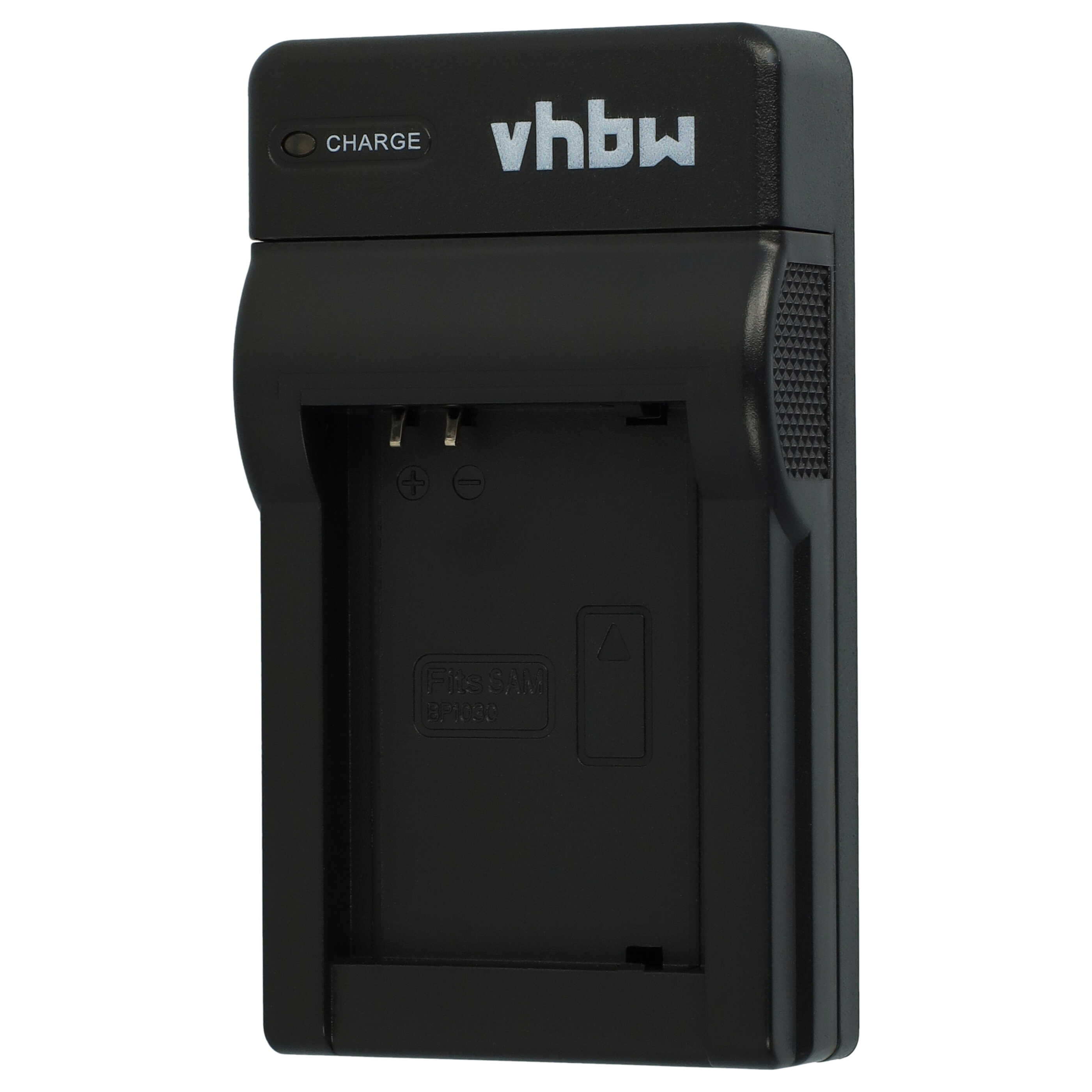 Schwarzes vhbw-Ladegerät mit 'CHARGE'-Anzeige. Es passt für SAM BP1030 Batterien. Der Hintergrund ist weiß.