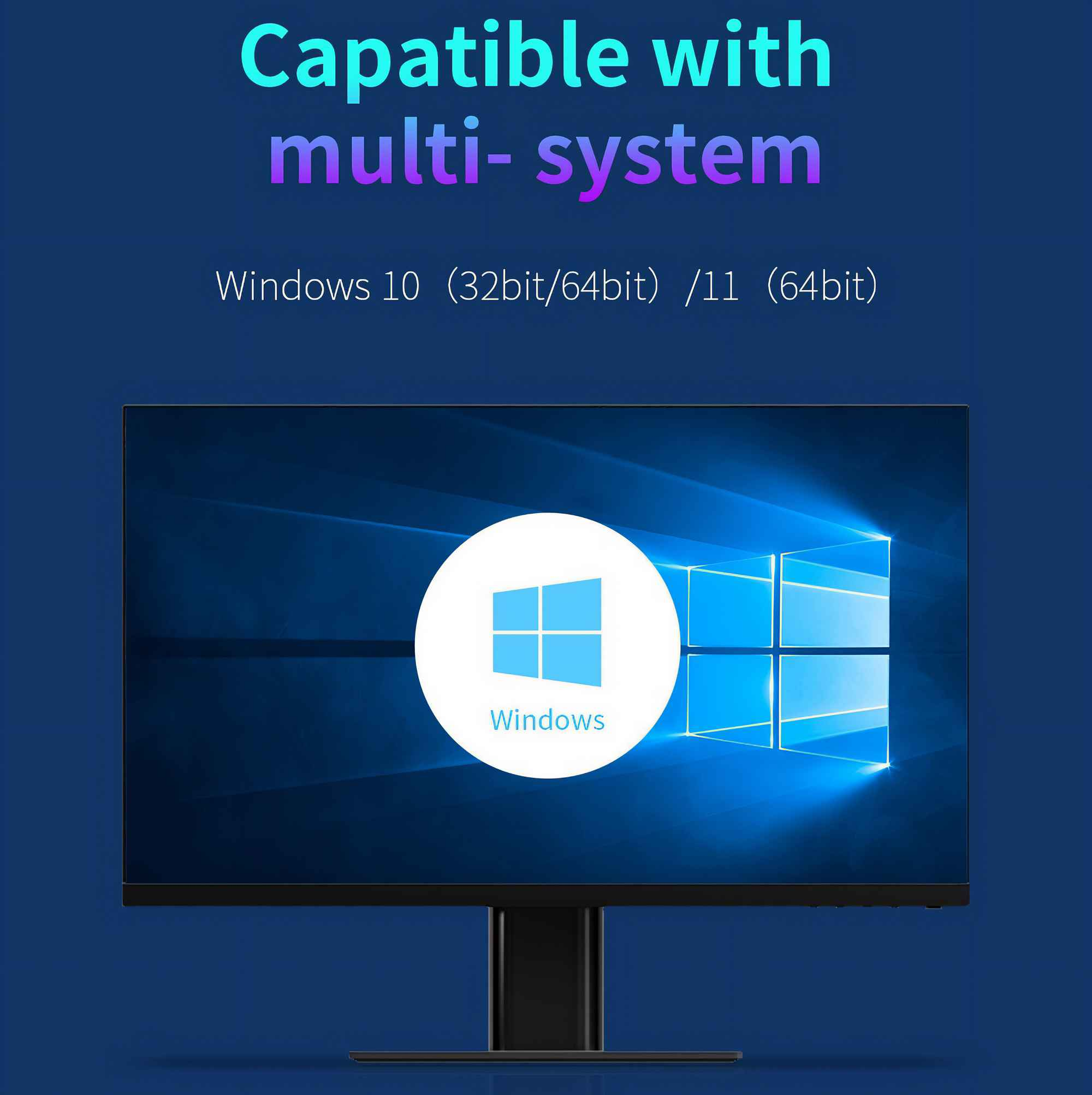 Ein Computerbildschirm zeigt das Windows-Logo und Text, der die Kompatibilität mit Windows 10 und 11 anzeigt.