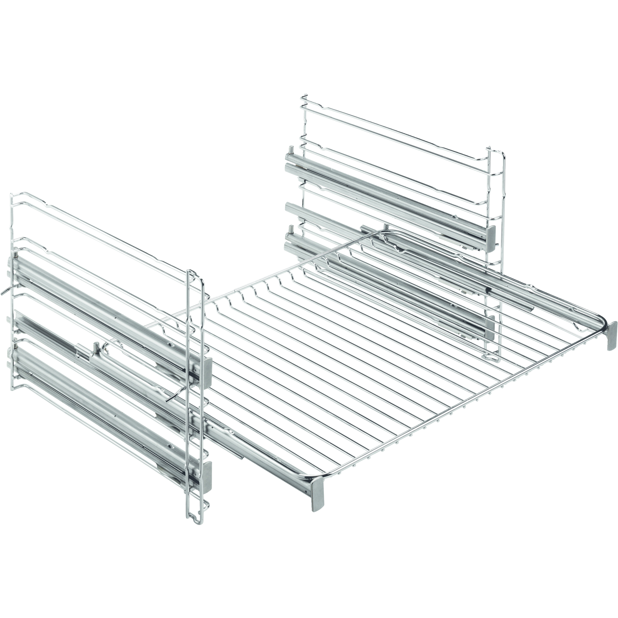 Metalowa konstrukcja szuflady, złożona z drucianych półek i metalowych ram, na czarnym tle. Projekt wydaje się funkcjonalny.