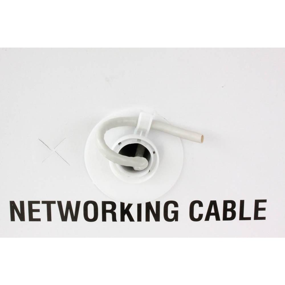 Biały kabel sieciowy na białej powierzchni z napisem 'NETWORKING CABLE' poniżej.