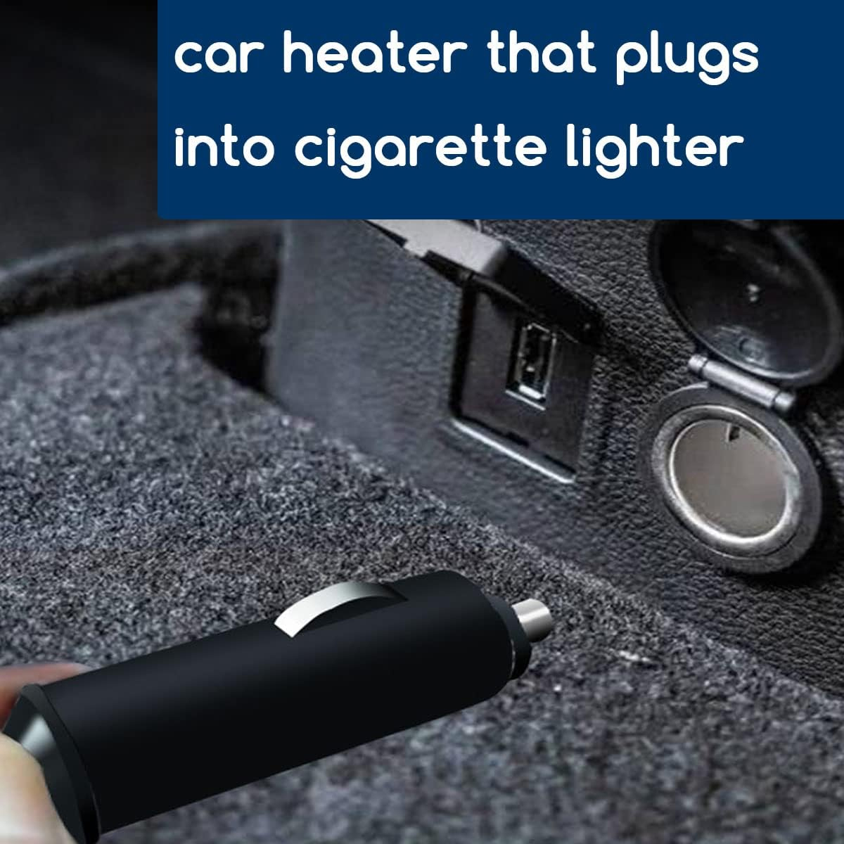 Ein Auto-Zigarettenanzünderadapter ist eingesteckt. Im Hintergrund sind ein USB-Anschluss und ein Zigarettenanzünderanschluss zu sehen.