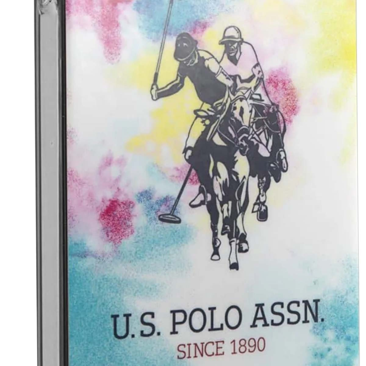 L'immagine mostra giocatori di polo a cavallo. Lo sfondo ha spruzzi colorati e il testo dice U.S. Polo Assn. dal 1890.