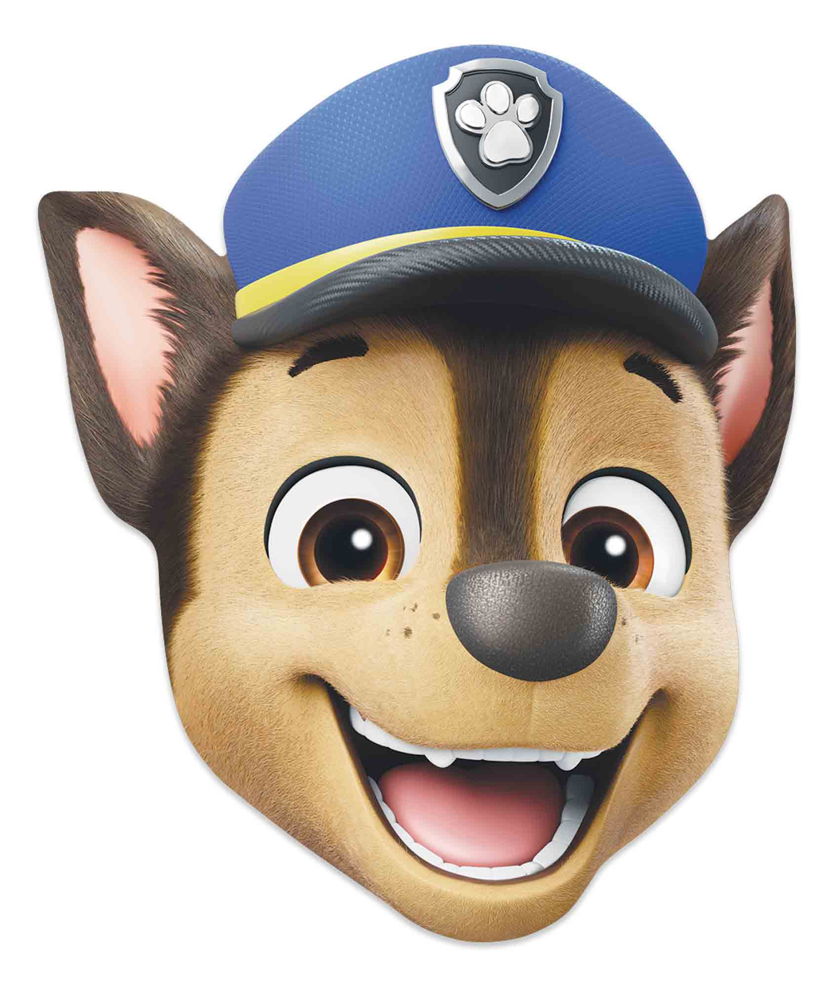 Nahaufnahme eines Cartoon-Hundefes. Der Hund, der eine blaue Polizeimütze trägt, hat einen fröhlichen Gesichtsausdruck.