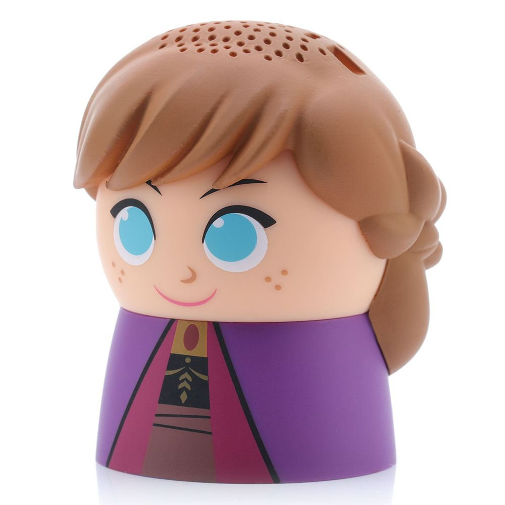 Frozen'dan Anna'nın çizgi film figürü. Kahverengi saçları, mavi gözleri ve mor bir elbisesi var. Üst kısımda delikler var.