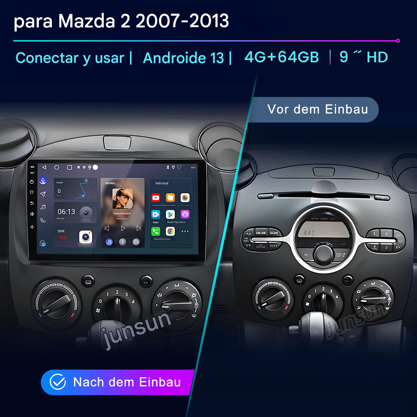 Panel del automóvil mostrando sistema multimedia. Pantalla muestra música y aplicaciones. Botones y perillas visibles.