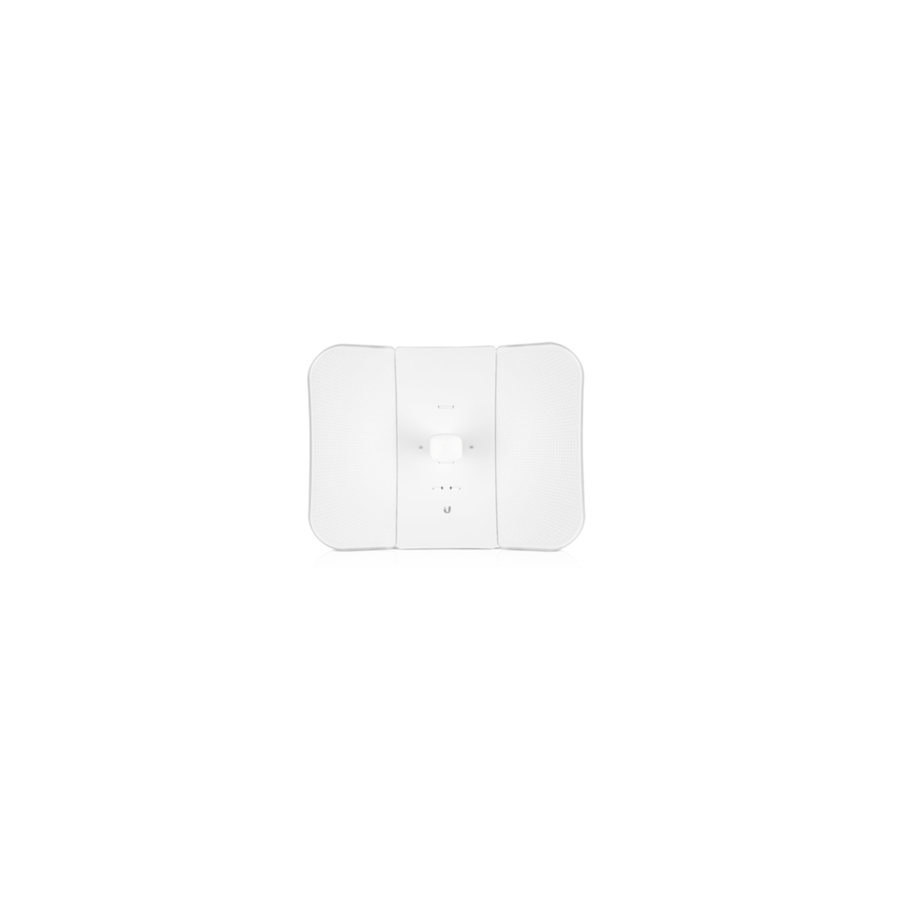 Un dispositivo bianco e rettangolare con tre sezioni su sfondo bianco.