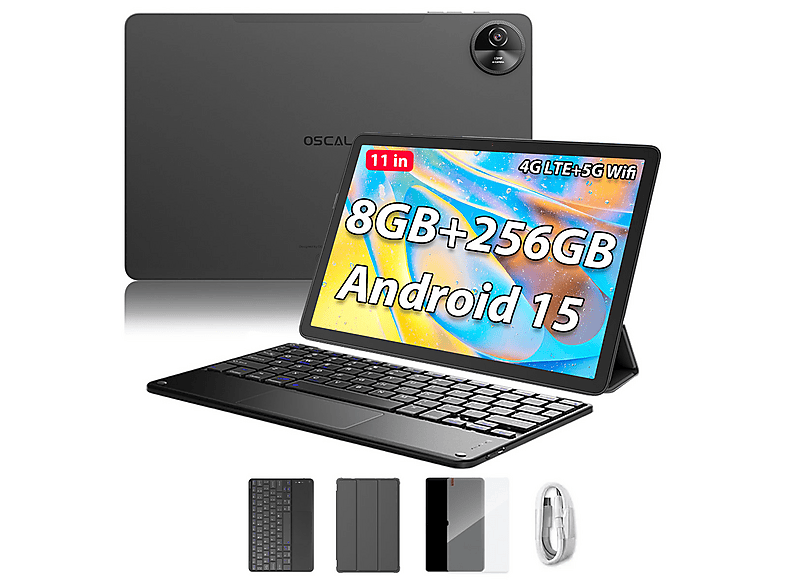 OSCAL Pad 90 Pro Mit Tastatur(QWERTY), Tablet, 256 GB, 11 Zoll, Grau