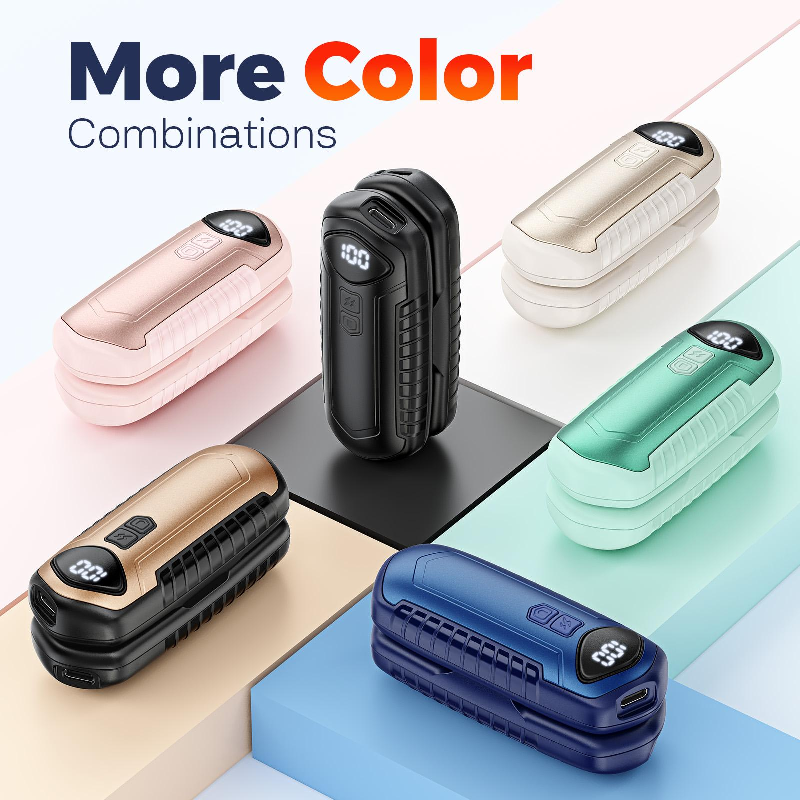 Das Bild zeigt mehrere Finger-Pulsoximeter in verschiedenen Farben. Jedes zeigt ein Display mit '100'. Der Text lautet 'More Color Combinations'.