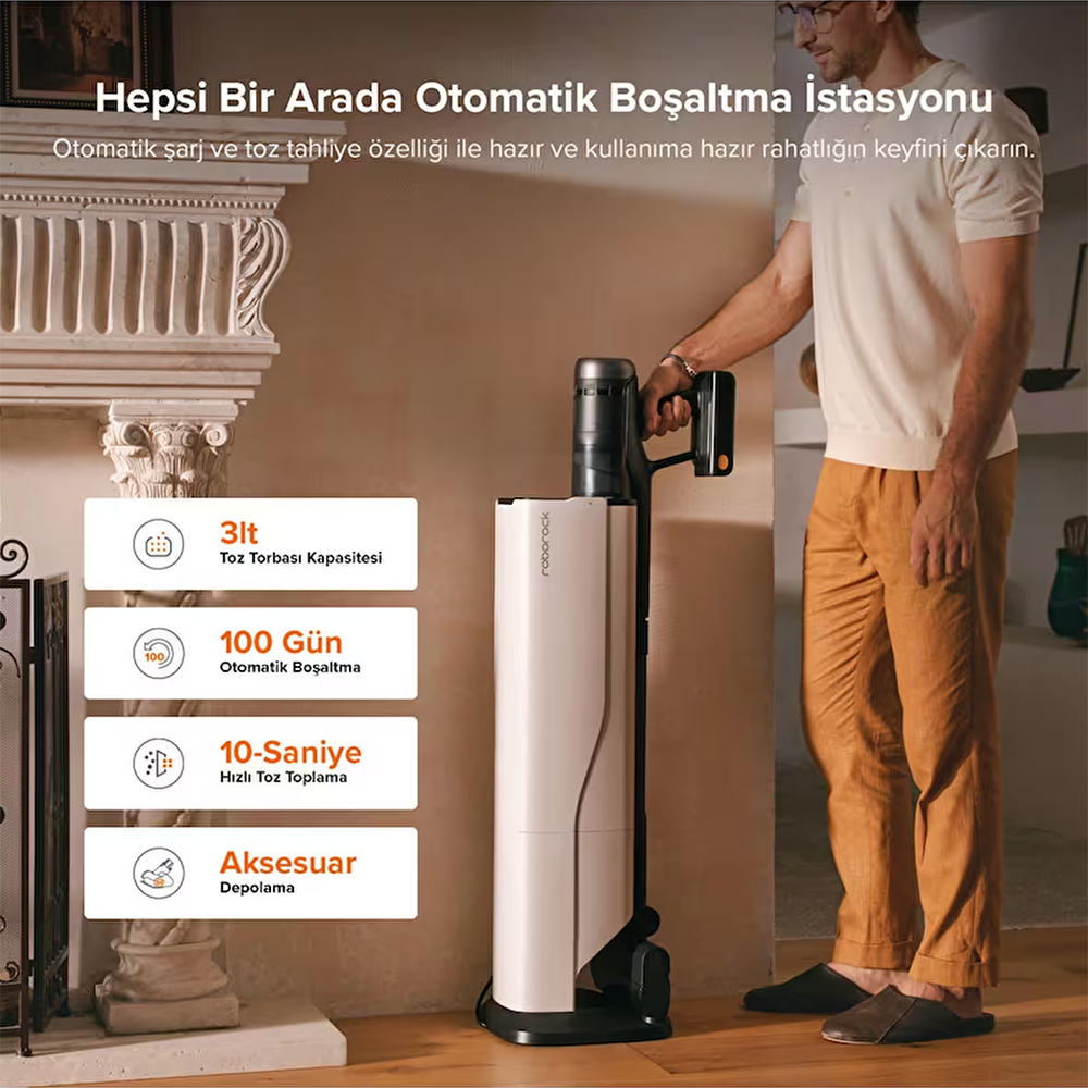 ROBOROCK H60 Hub Ultra Dikey Şarjlı Kablosuz Süpürge Beyaz