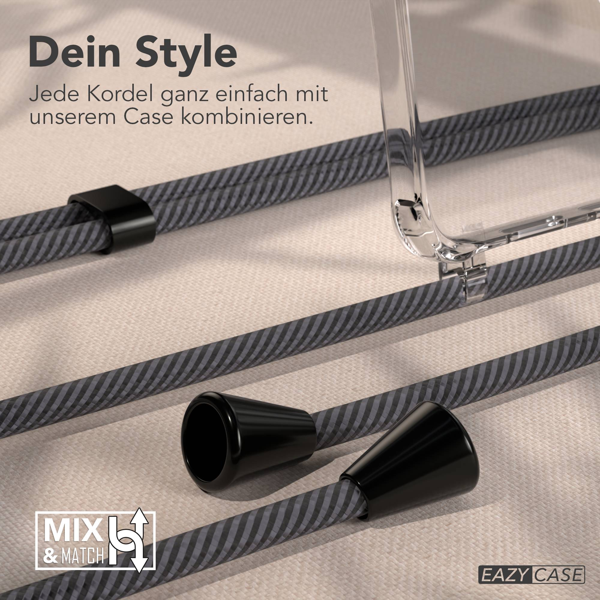 Das Bild zeigt Kordeln, ein Case und Zubehör. Text sagt 'Dein Style' und 'Mix & Match'.