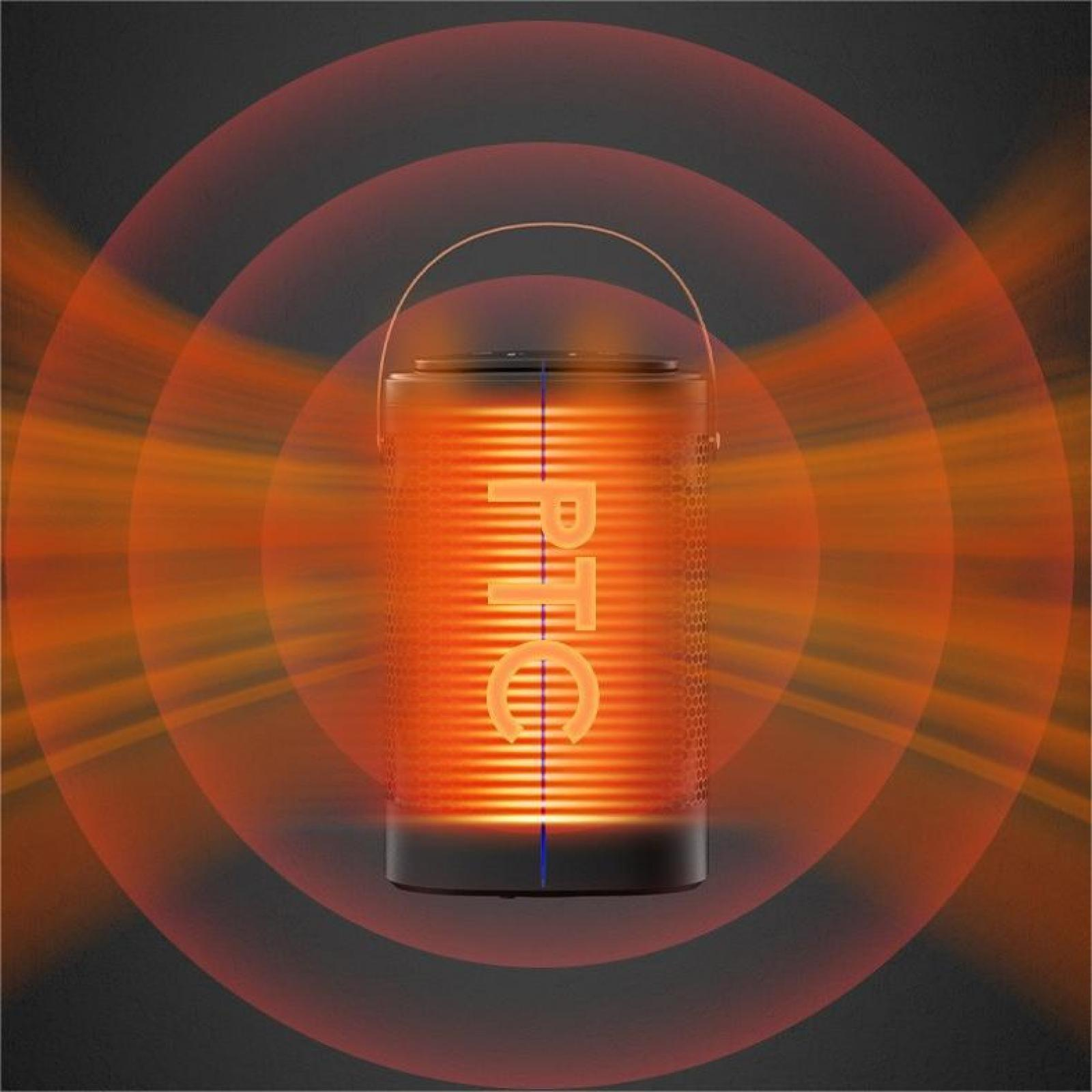 Ein leuchtendes zylindrisches Gerät mit den Buchstaben 'PTO' in Orange, umgeben von konzentrischen orangefarbenen Ringen auf dunklem Hintergrund.