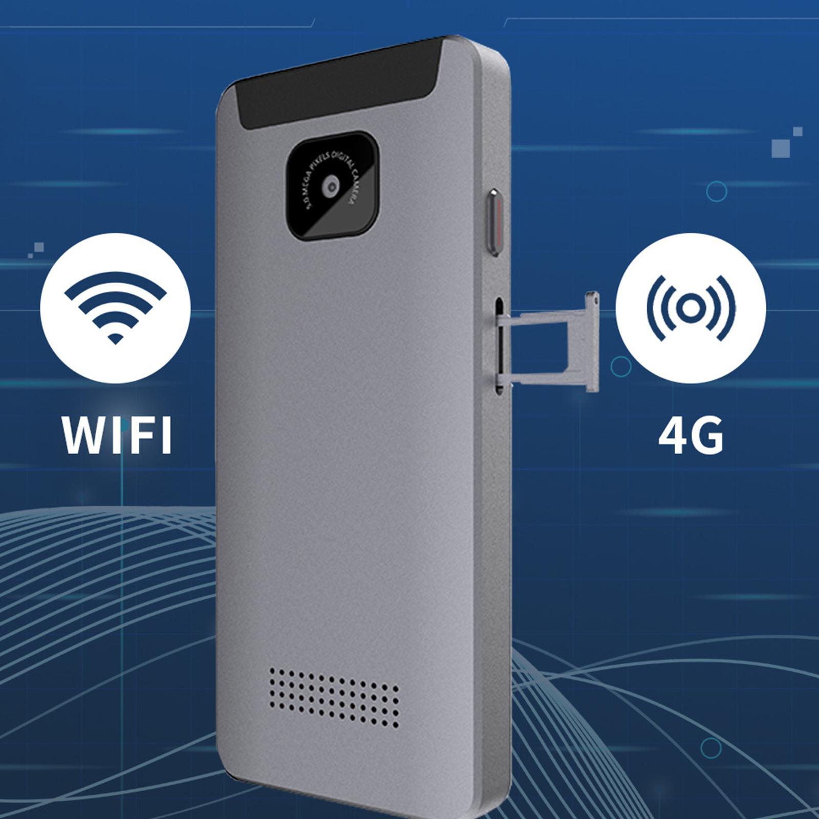 Graues Smartphone mit Kamera, SIM-Fach und WLAN- und 4G-Symbolen auf blauem Hintergrund.