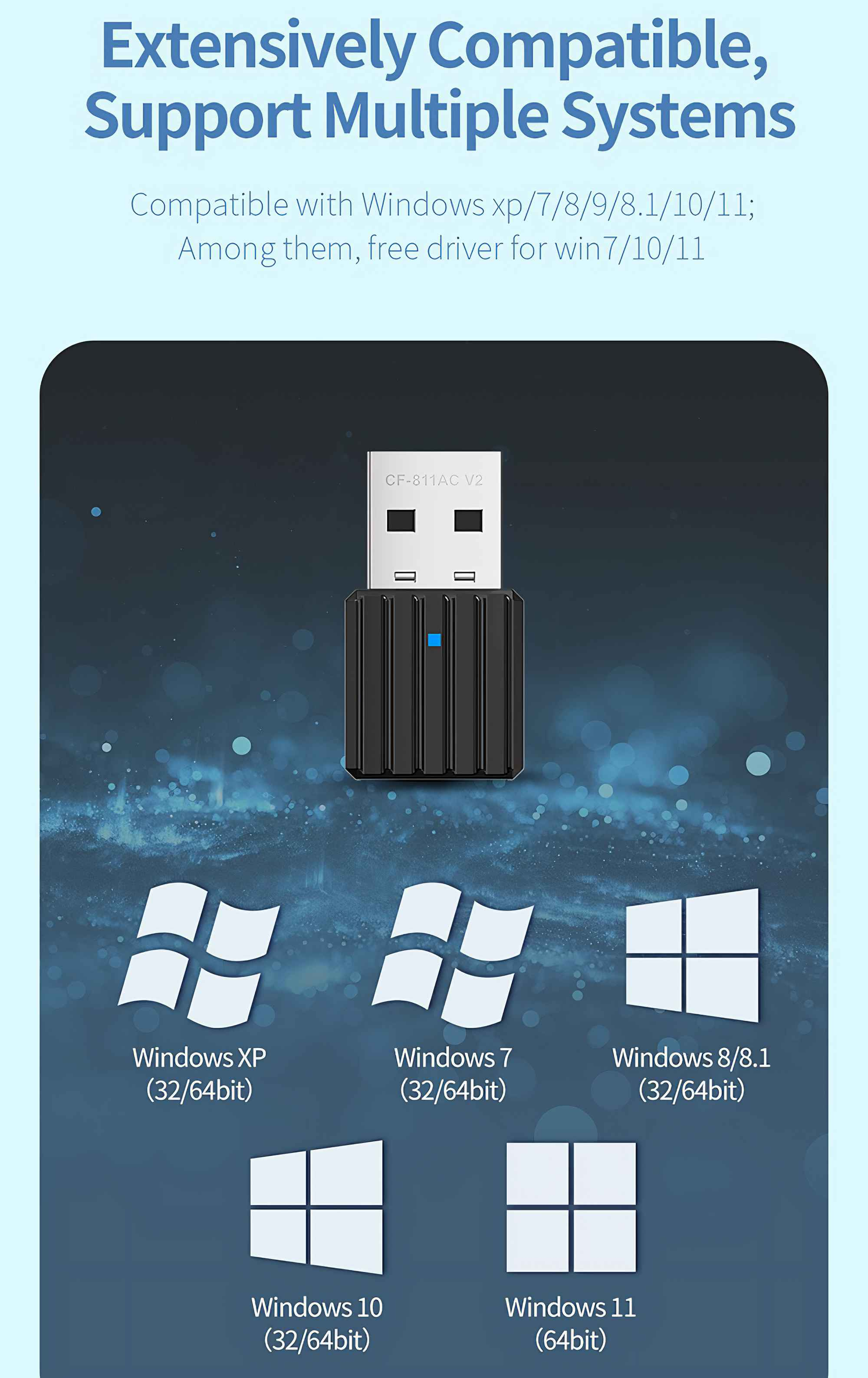 Das Bild zeigt einen USB-Adapter mit dem Text 'Extensiv kompatibel' und Windows-OS-Logos.