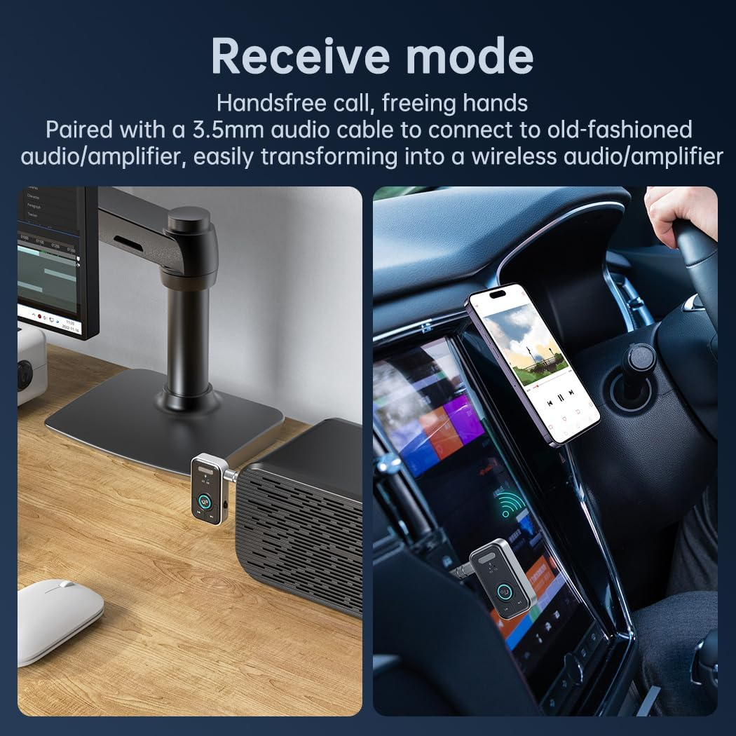 Das Bild zeigt ein Gerät, das mit dem Infotainment-Bildschirm eines Autos und einem Lautsprecher verbunden ist. Das Gerät ist auch mit einem Computermonitor verbunden.