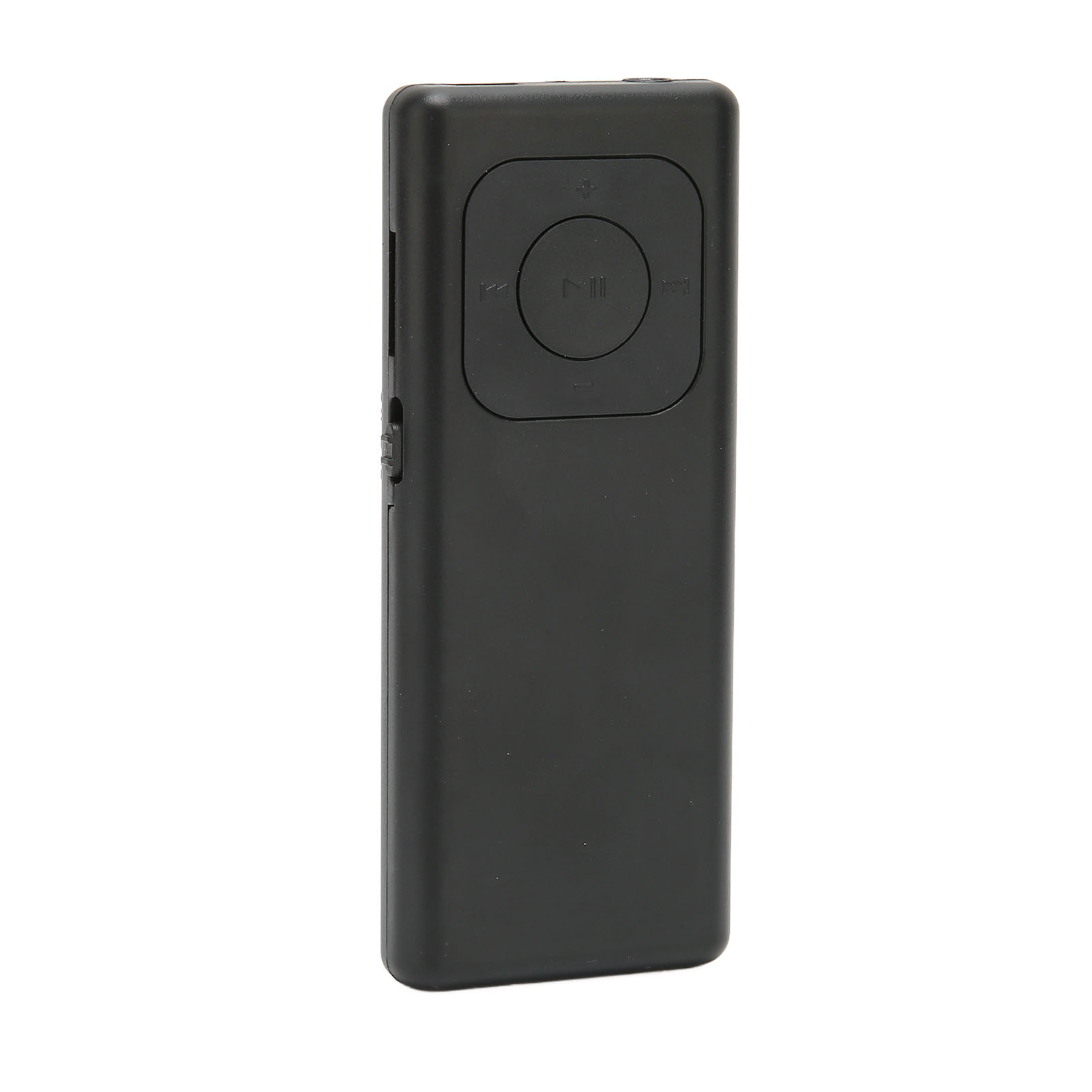 Ein schwarzer MP3-Player mit Steuertasten. Der Hintergrund ist weiß.
