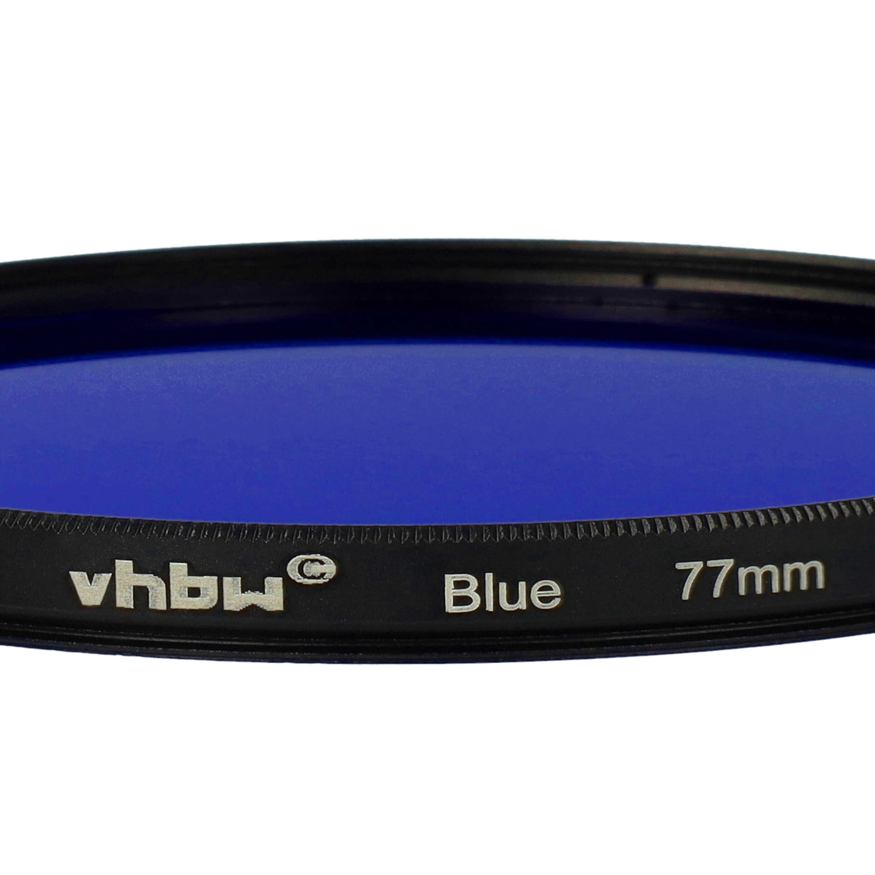 Blauer Filter mit schwarzem Rand. Text lautet 'vhbw Blue 77mm'. Blaues Glas im Filter.