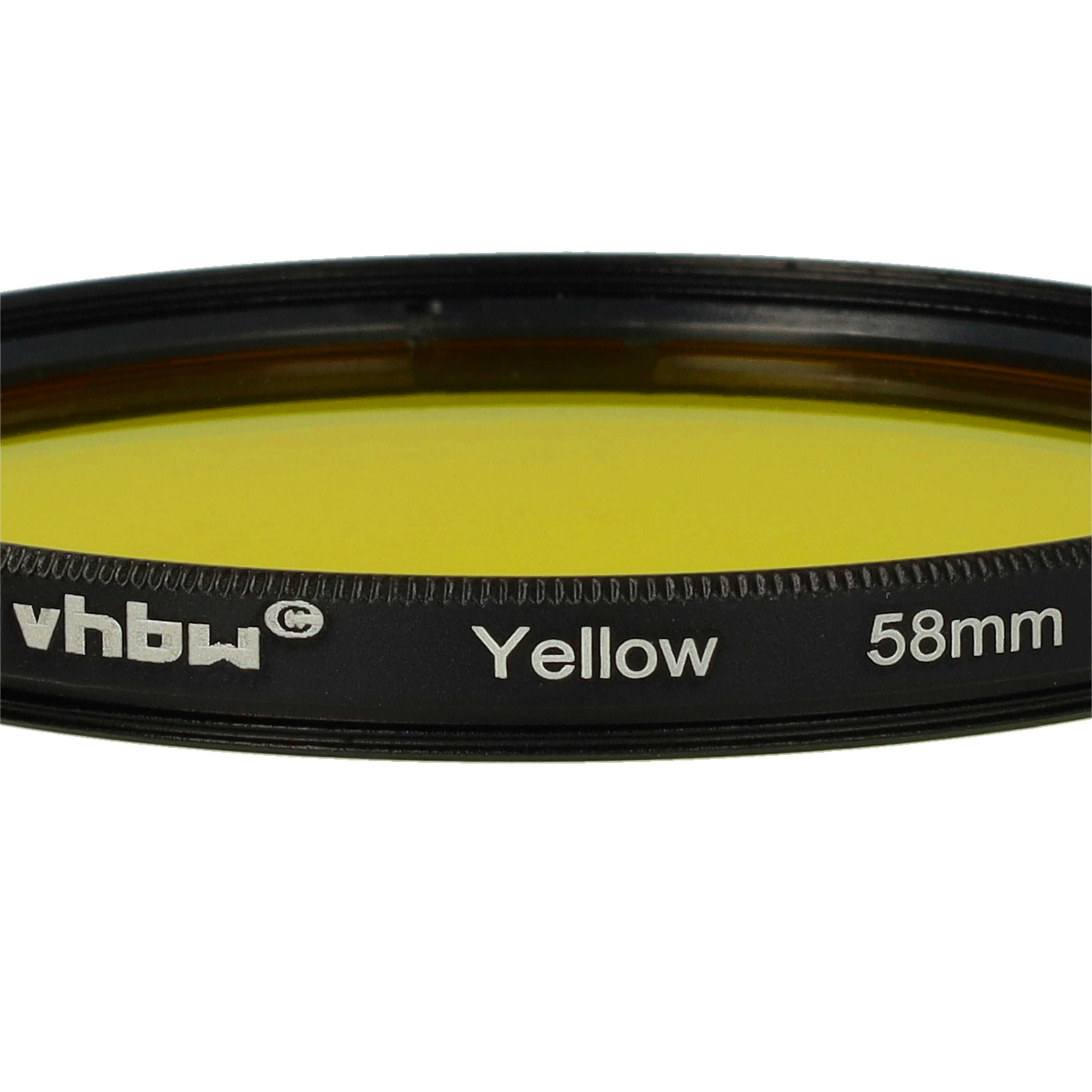 Gezeigt wird ein gelber 58mm vhbw Filter. Der Filter ist schwarz mit weißer Schrift.