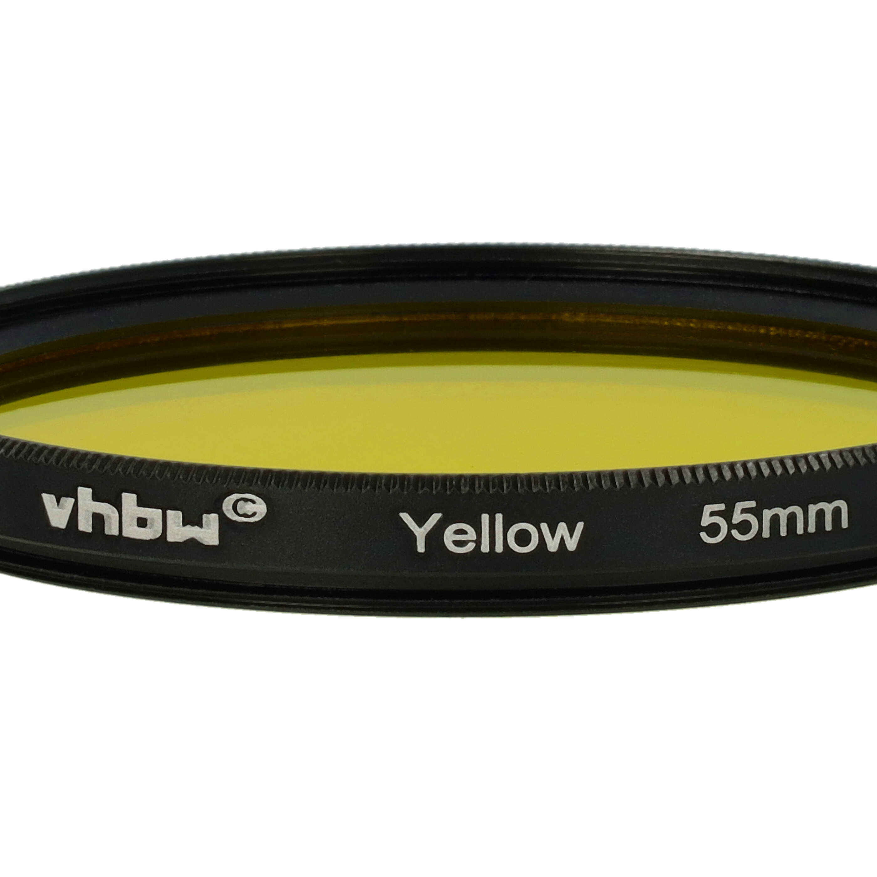 Ein gelber 55-mm-Filter mit schwarzem Rahmen. Text auf dem Filter: vhbw, Gelb, 55 mm.