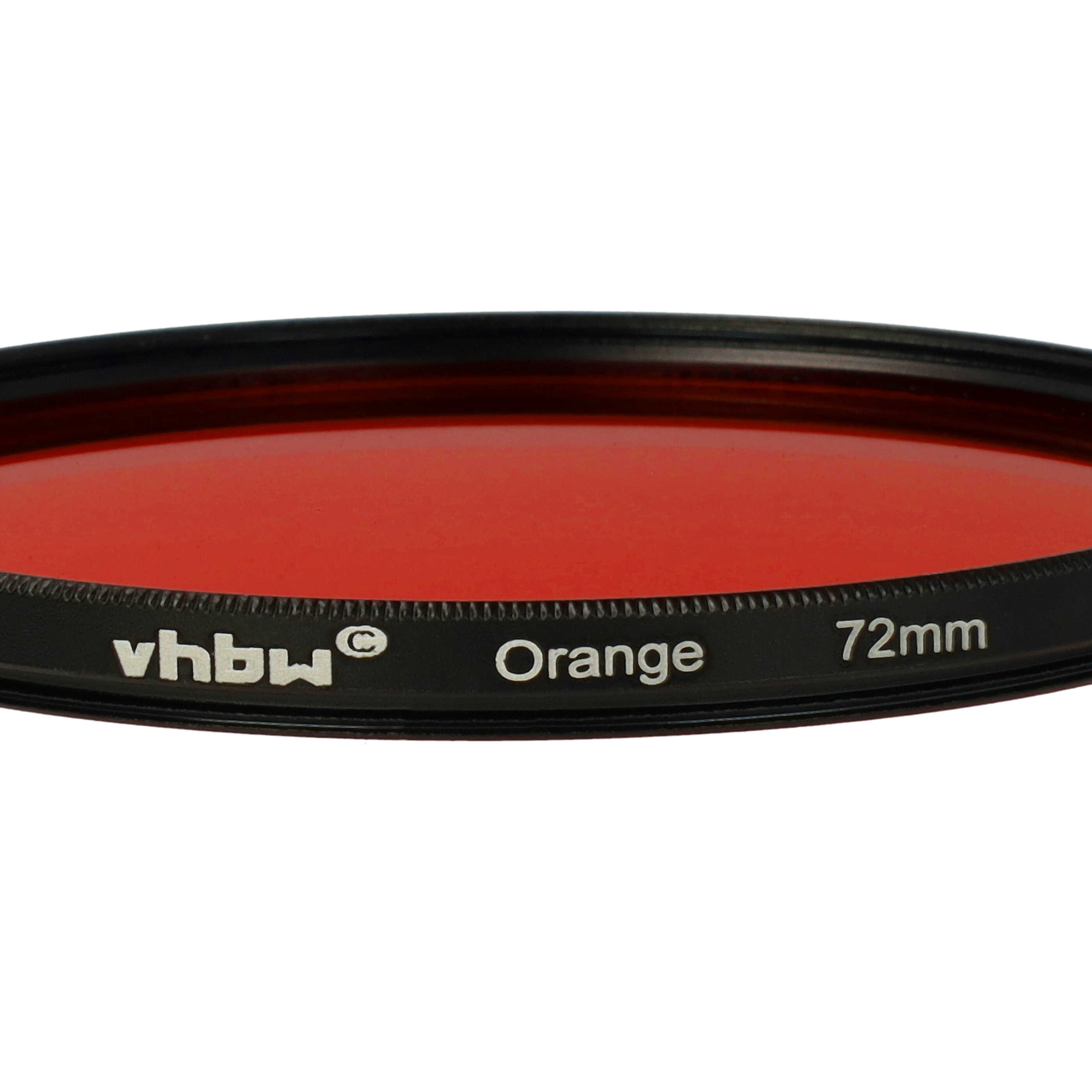 Ein orangefarbener Filter mit schwarzem Rand. Text lautet 'vhbw Orange 72mm'.