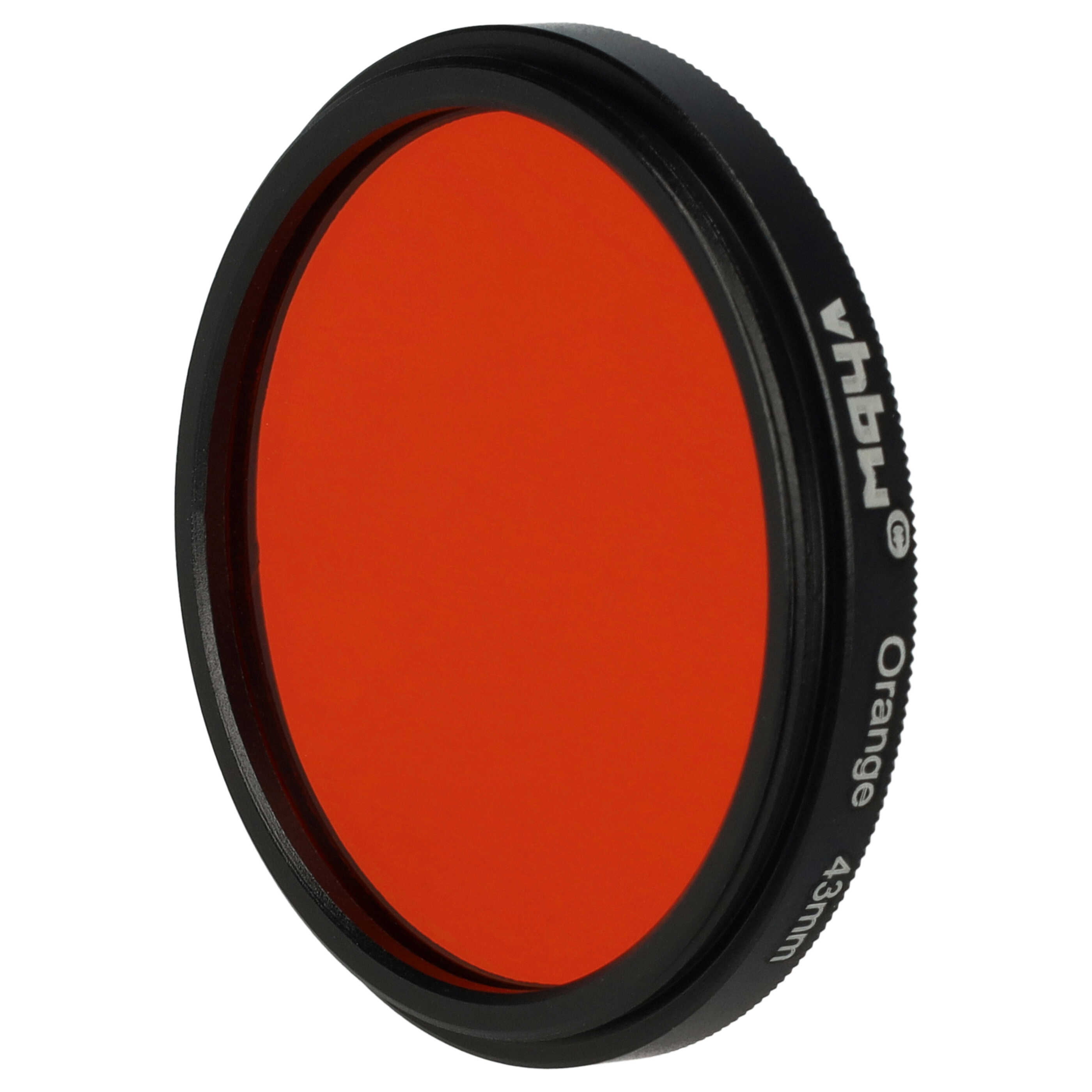 Ein orangefarbener Filter in einem schwarzen Metallrahmen. Text: 'vhbw Orange 43mm'.