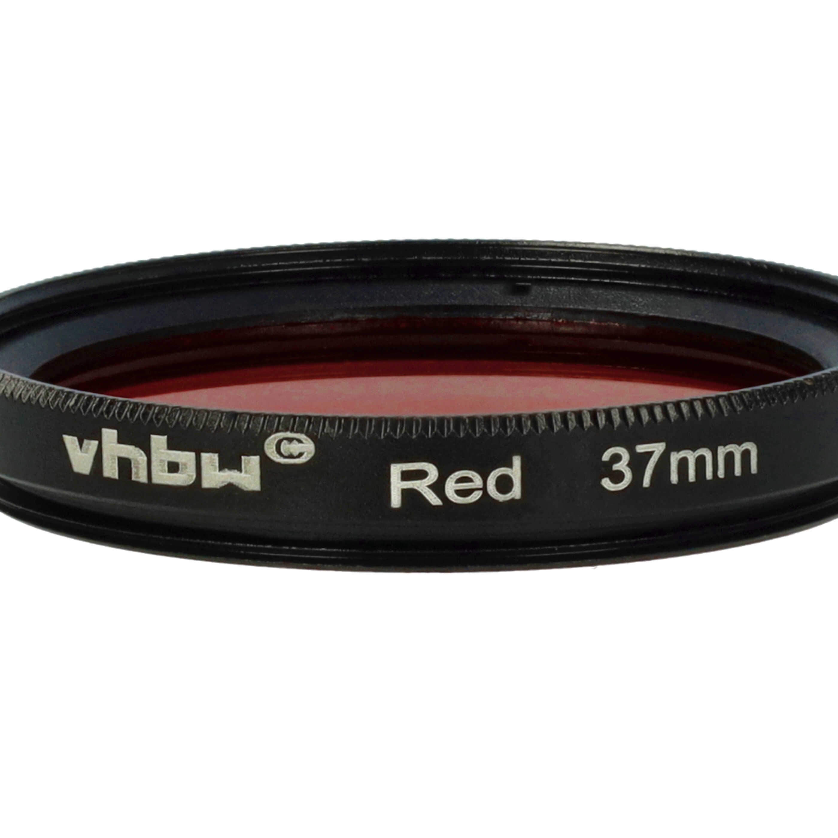 Nahaufnahme eines 37mm Rotfilters mit dem Markennamen vhbw auf dem schwarzen Rand.