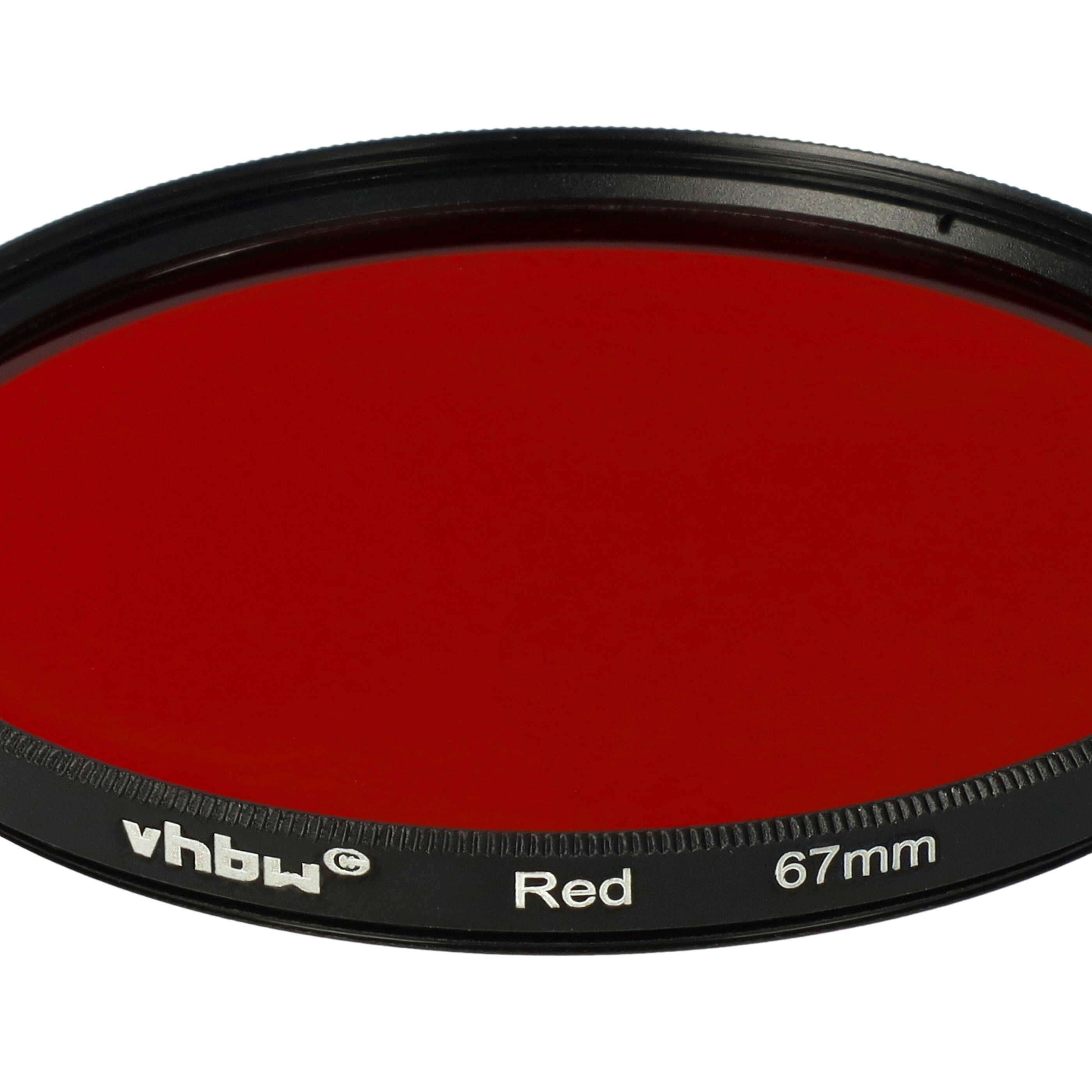 Ein roter Filter mit schwarzem Rand. Text lautet 'vhbw Red 67mm'. Es ist ein Objektivfilter.