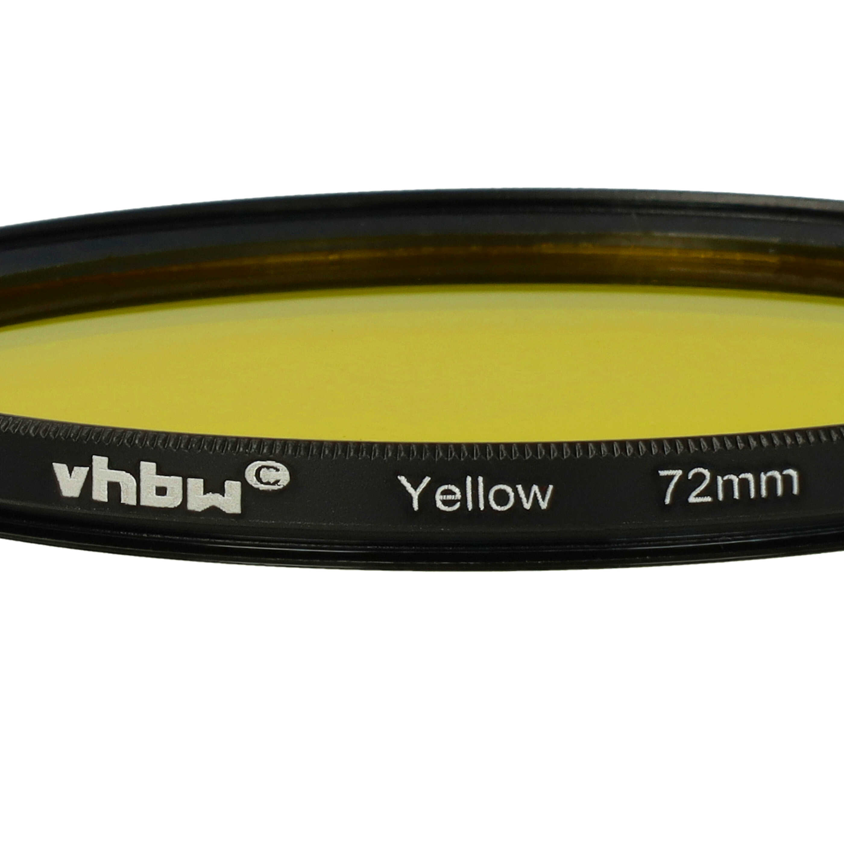 Ein gelber Objektivfilter mit schwarzem Rand. Auf dem Rand steht 'vhbw Yellow 72mm'.
