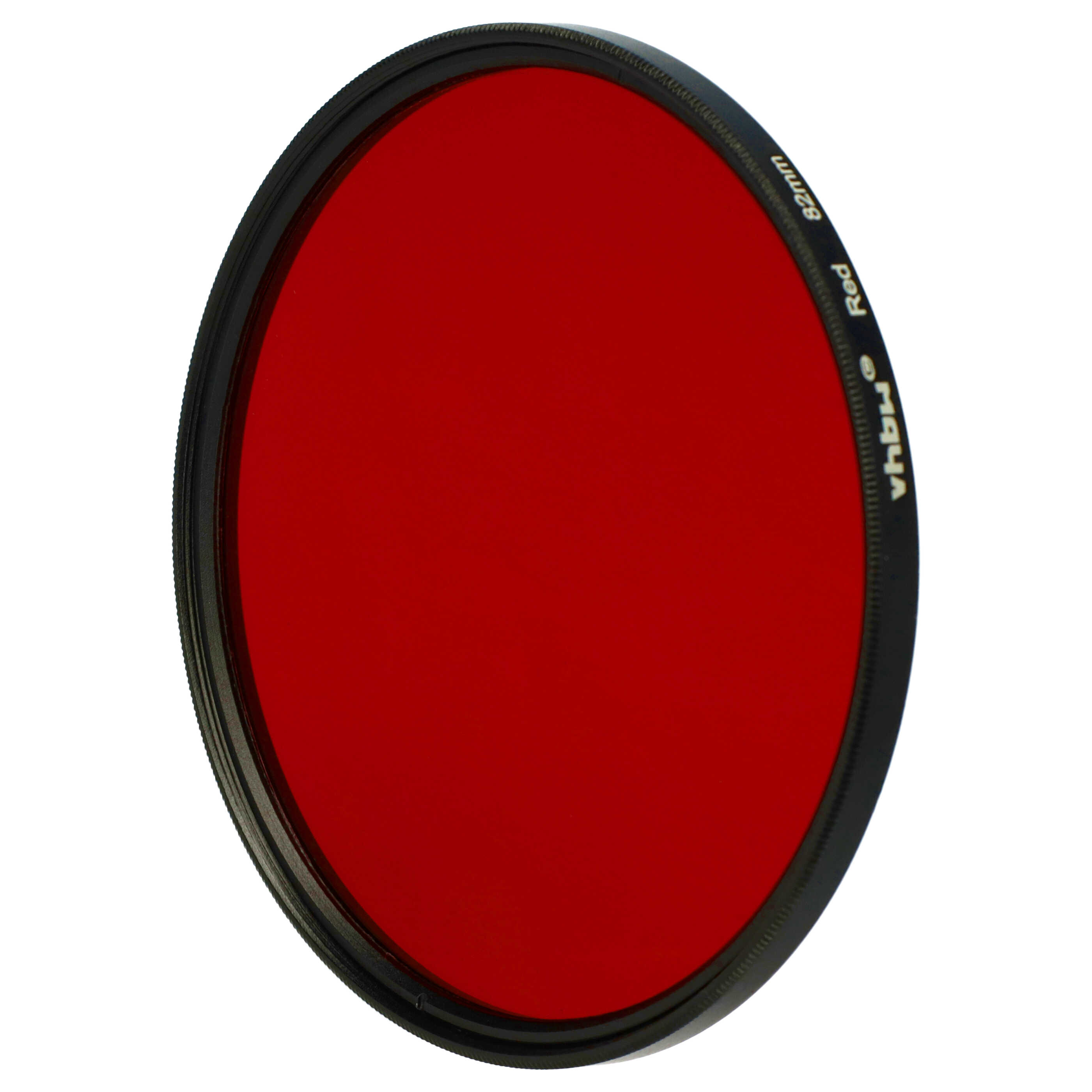 Ein roter Filter mit schwarzem Rahmen. Auf dem Filter steht 'Red' und '82mm'.