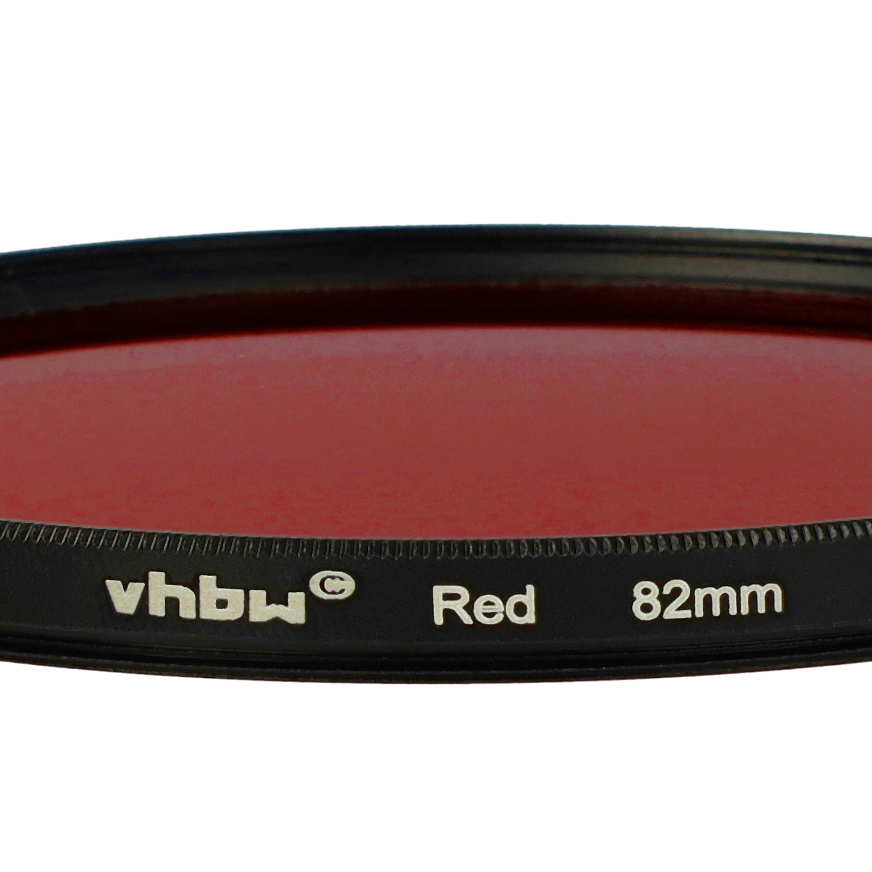 Ein roter vhbw 82mm Kamerafilter. Der Filter ist rot mit schwarzem Rand, der Text Red, vhbw und 82mm ist sichtbar.