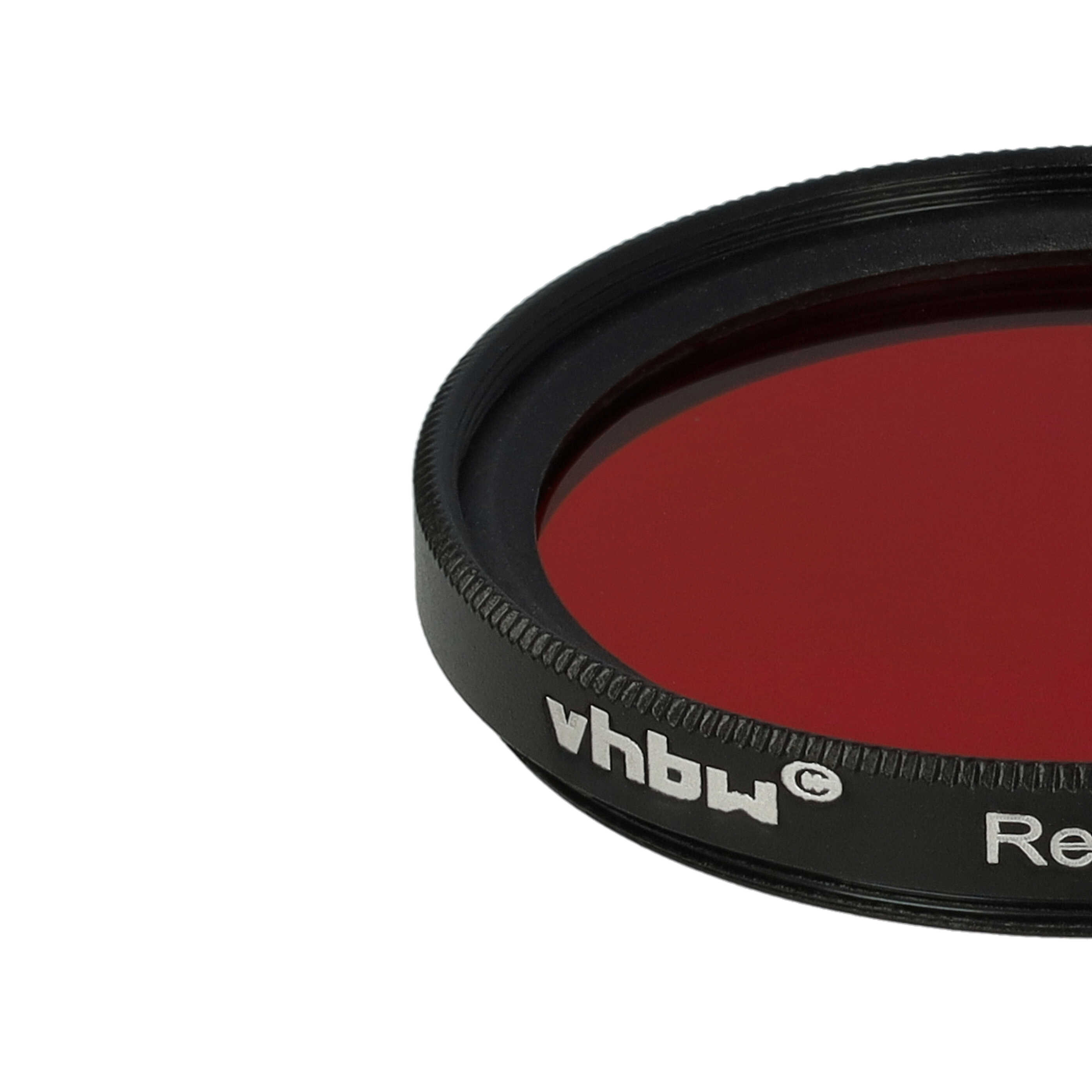 Nahaufnahme eines schwarzen Objektivfilters mit rotem Glas. Der Markenname vhbw ist sichtbar.