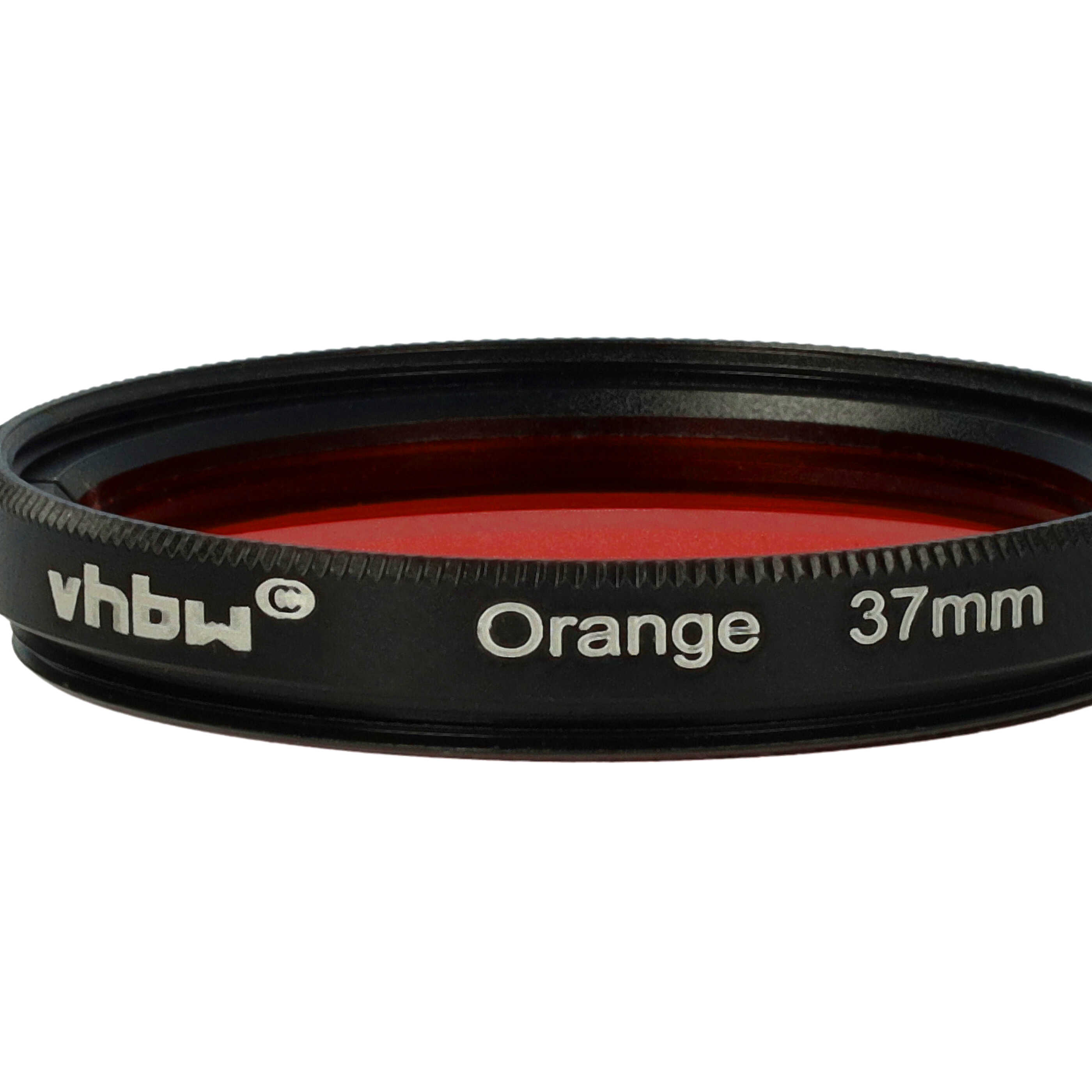 Nahaufnahme eines schwarzen Filters mit orangefarbener Linse. Der Text auf dem Filter lautet 'vhbw Orange 37mm'.