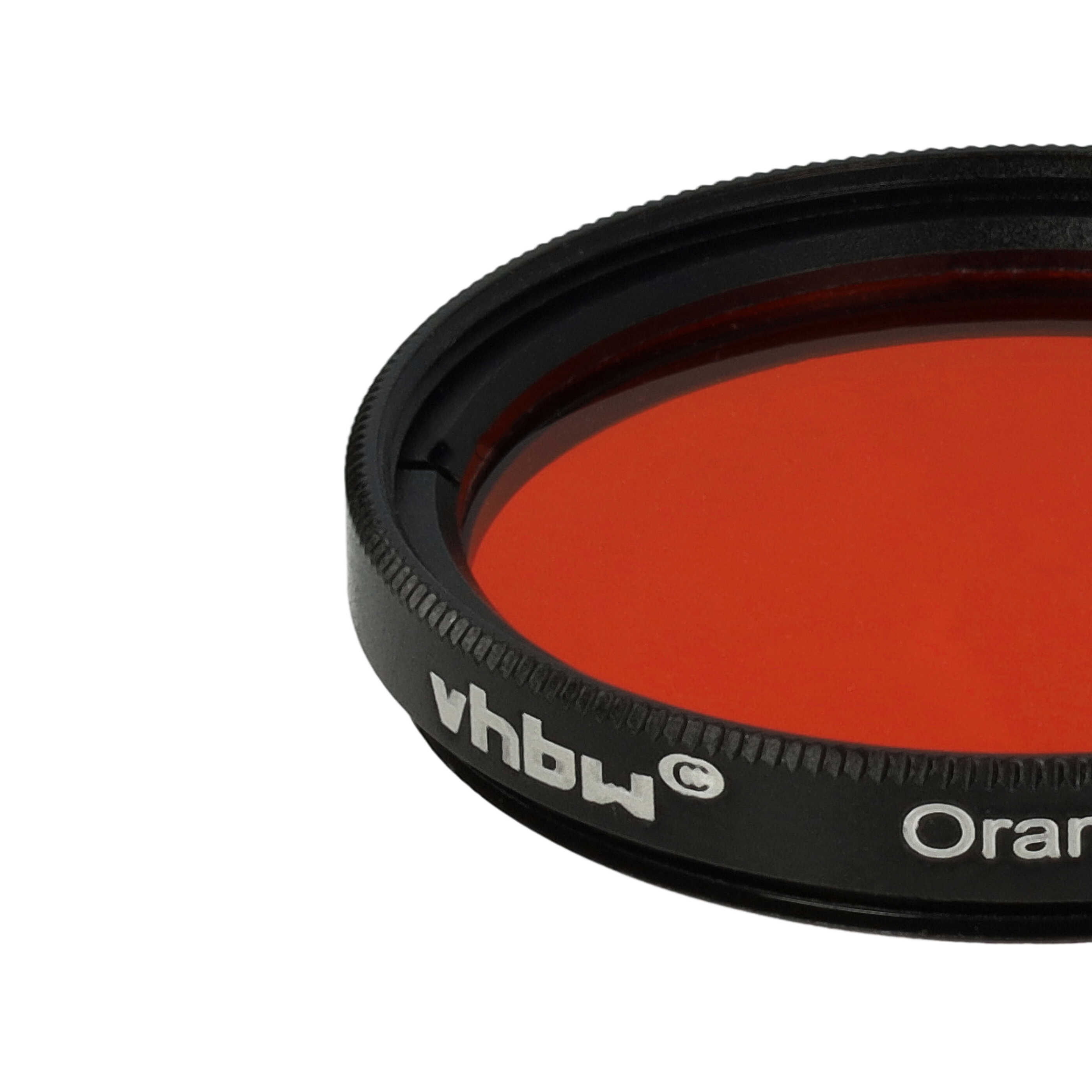Nahaufnahme eines schwarzen Kamerafilters mit einer orangefarbenen Linse. Der Filter trägt den Markennamen 'vhbw'.