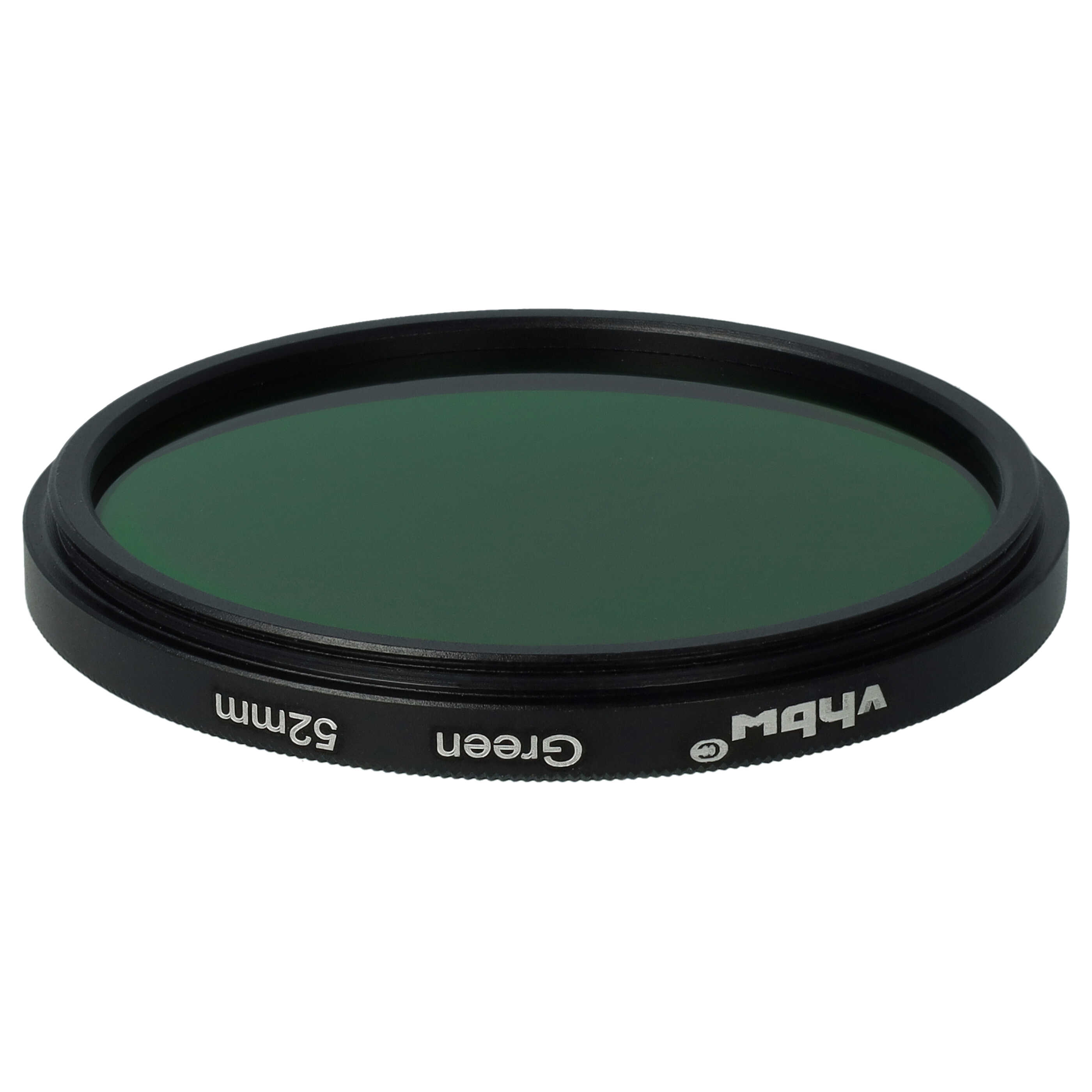 Ein runder, grüner Objektivfilter mit schwarzem Rahmen. Auf dem Rahmen steht 'Green' und '52mm'.