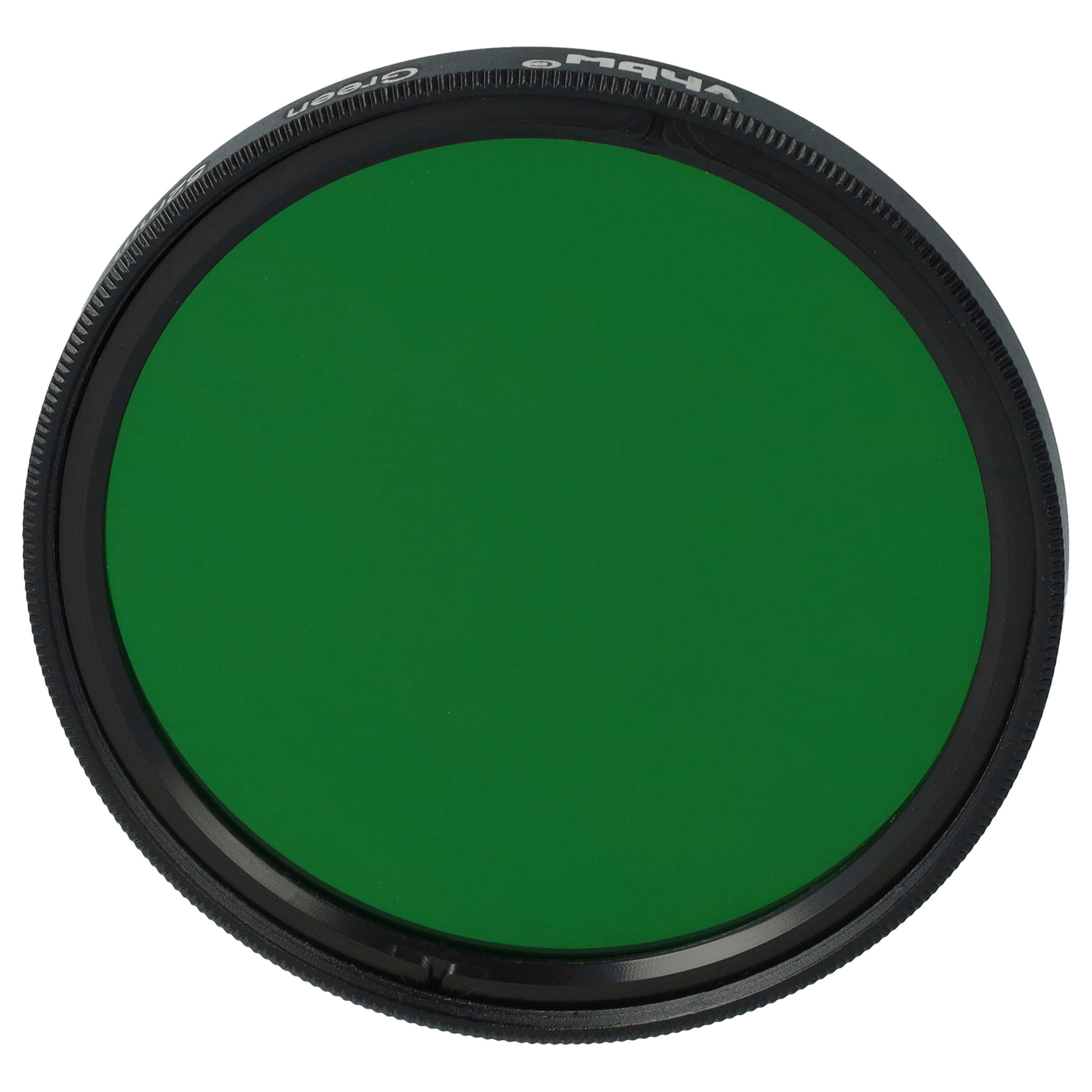 Ein runder, grüner Objektivfilter mit schwarzem Rahmen. Der Filter ist auf weißem Hintergrund zentriert.