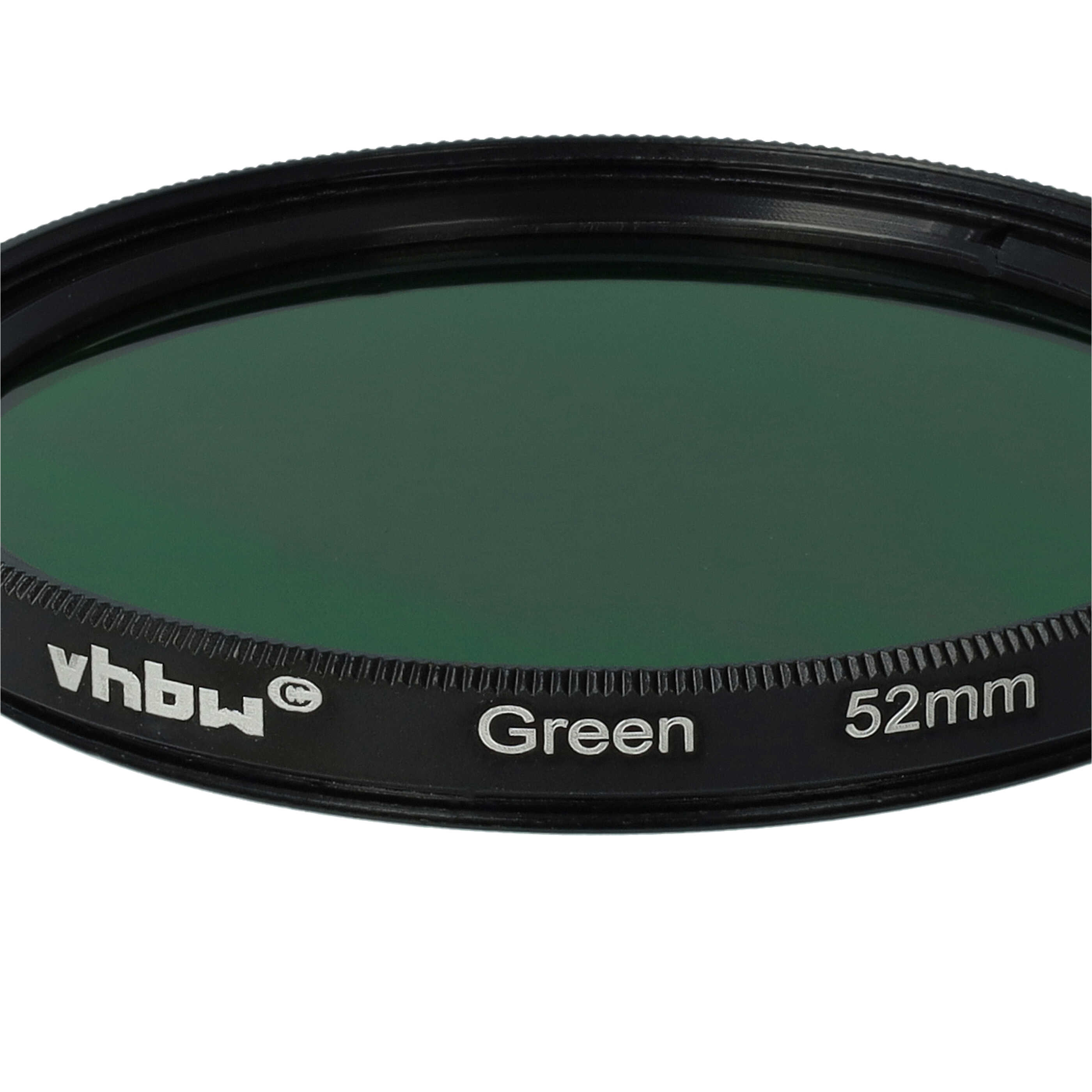 Ein grüner Objektivfilter mit schwarzem Rahmen. Auf dem Rahmen steht 'vhbw', 'Green' und '52mm'.