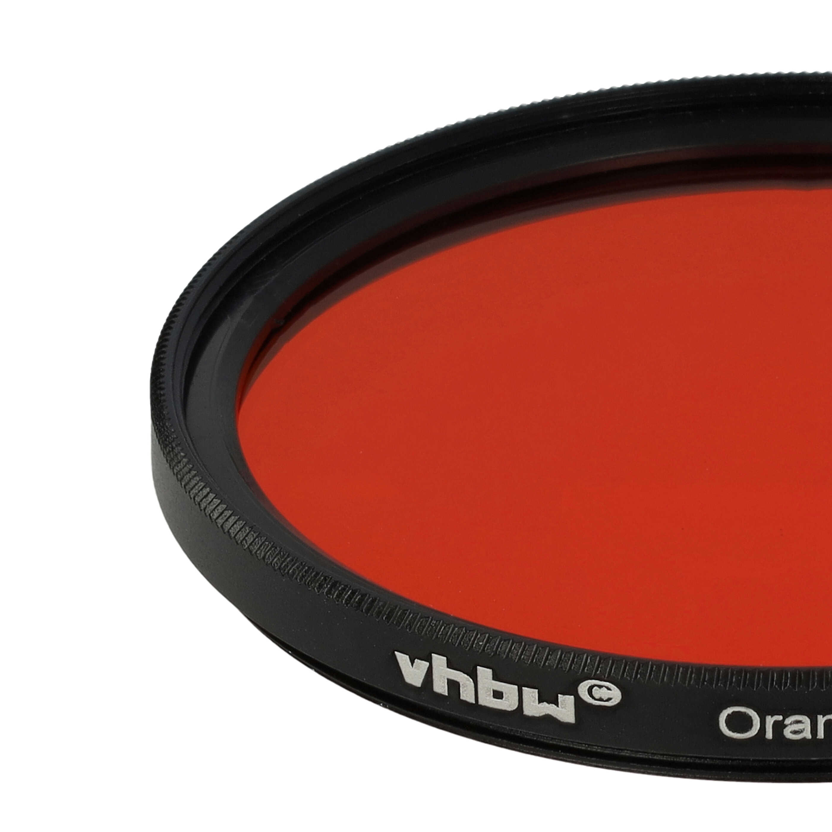 Ein orangefarbener Filter in einem schwarzen Rahmen. Der Filter hat den Markennamen 'vhbw' und 'Orange' aufgedruckt.