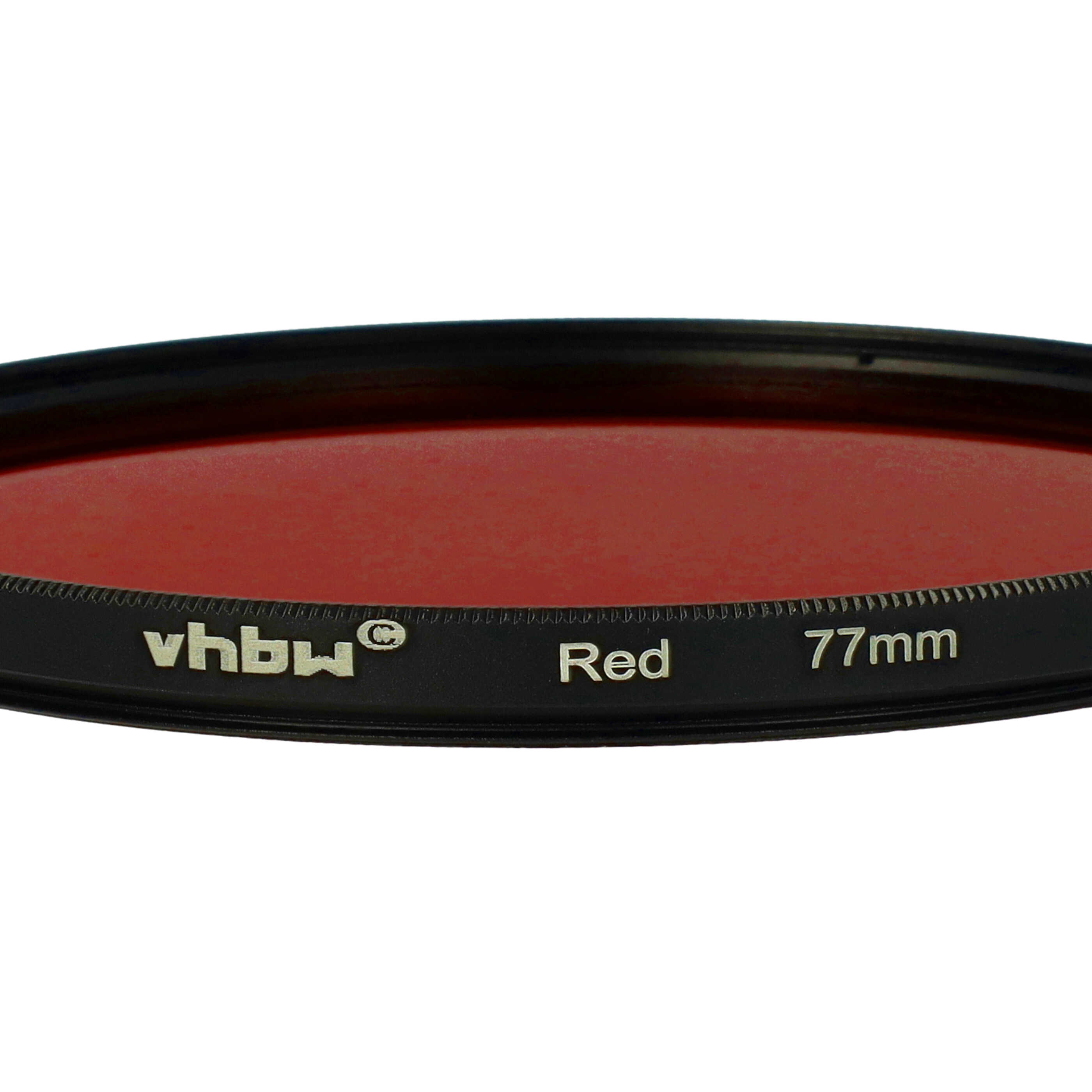 Ein roter Filter mit schwarzem Rand. Es hat den Markennamen vhbw und die Aufschrift 77mm.