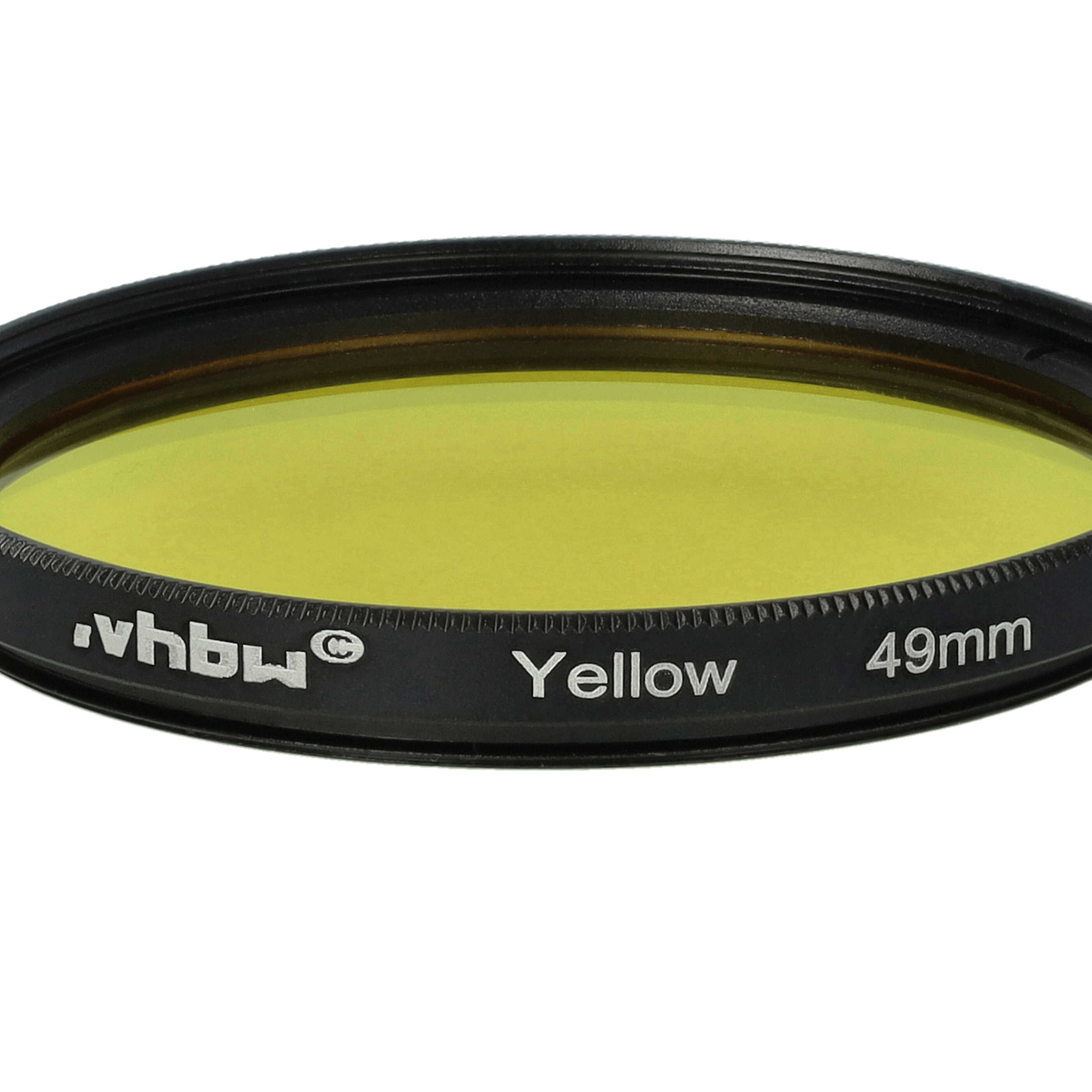 Ein gelber Objektivfilter mit schwarzem Rand. Text enthält 'vhbw', 'Yellow' und '49mm'.