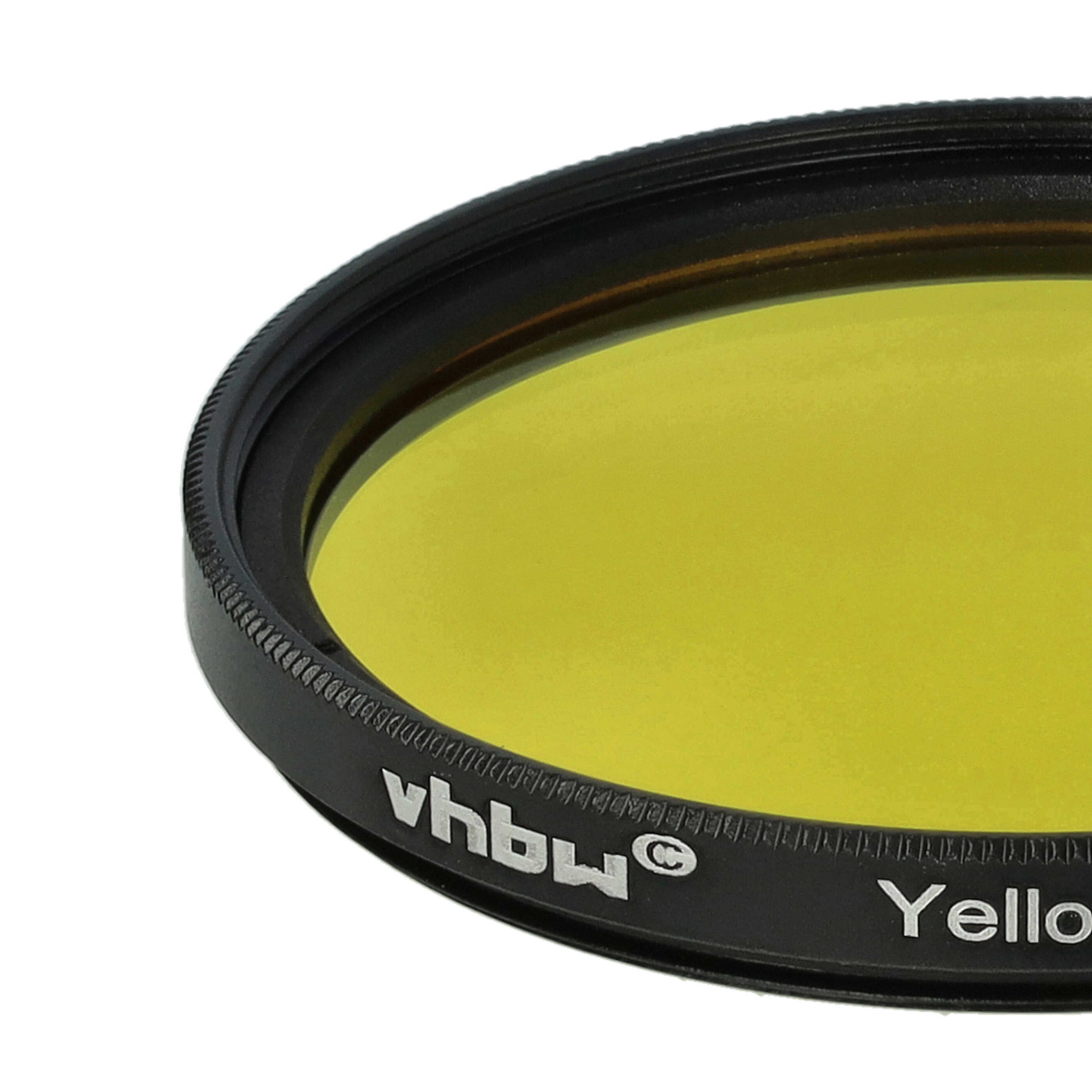 Ein gelber Objektivfilter mit schwarzem Rahmen. Der Filter hat den Text 'vhbw' und 'Yellow' auf dem Rahmen.