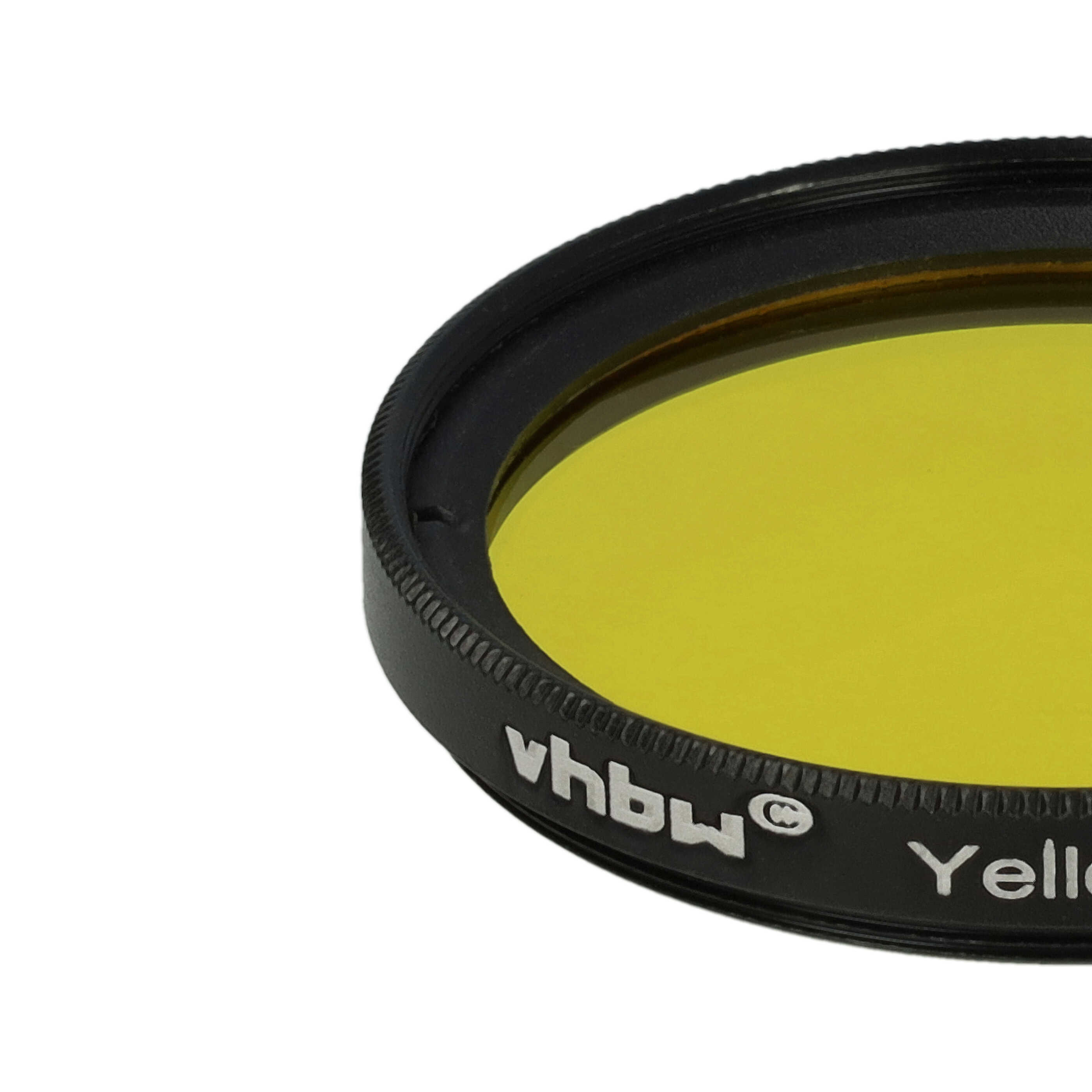 Ein gelber Objektivfilter mit schwarzem Rand. Der Filter ist mit 'vhbw' und 'gelb' beschriftet.