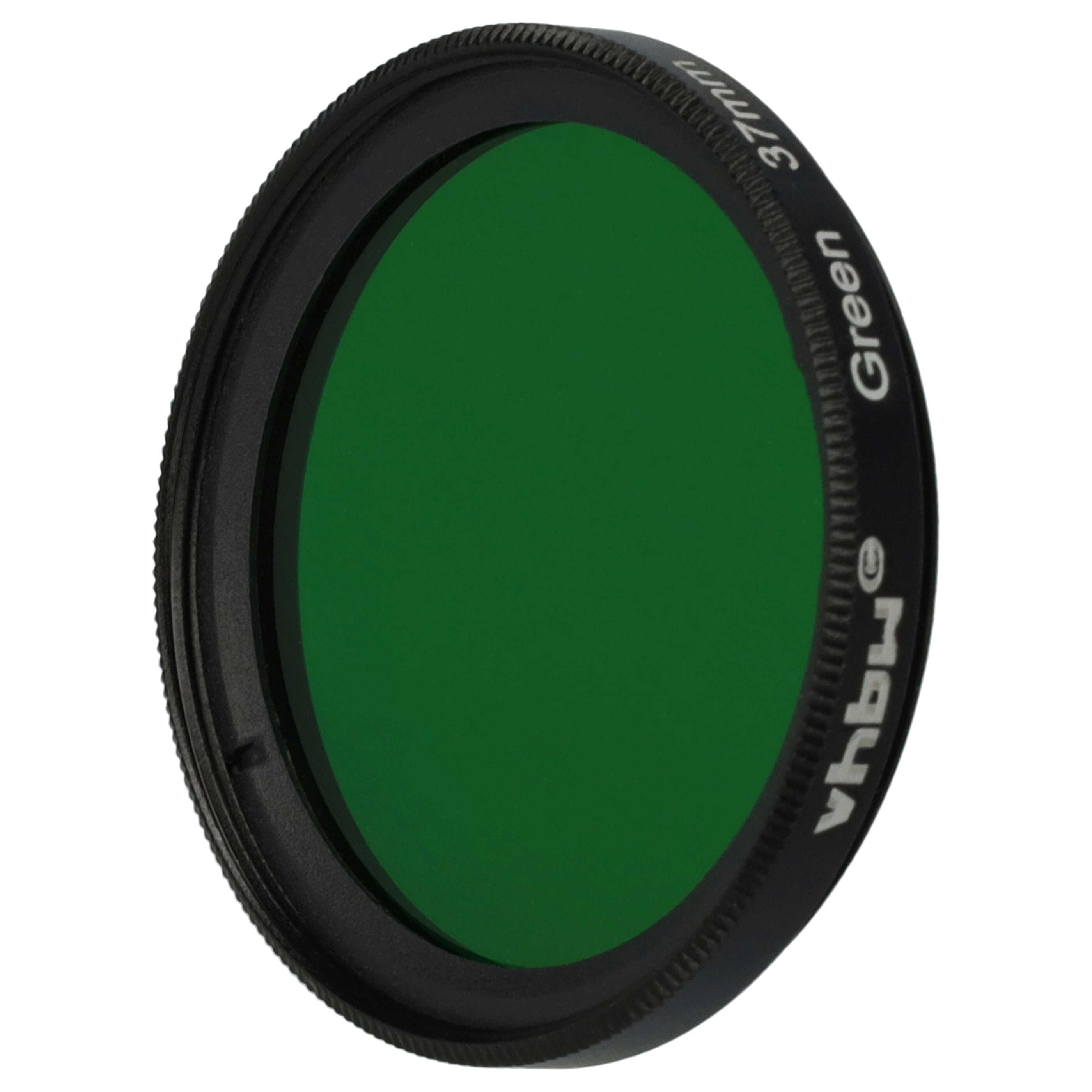 Ein grüner Filter für eine Kamera mit schwarzem Rand. Auf dem Rand steht '37mm Green'.