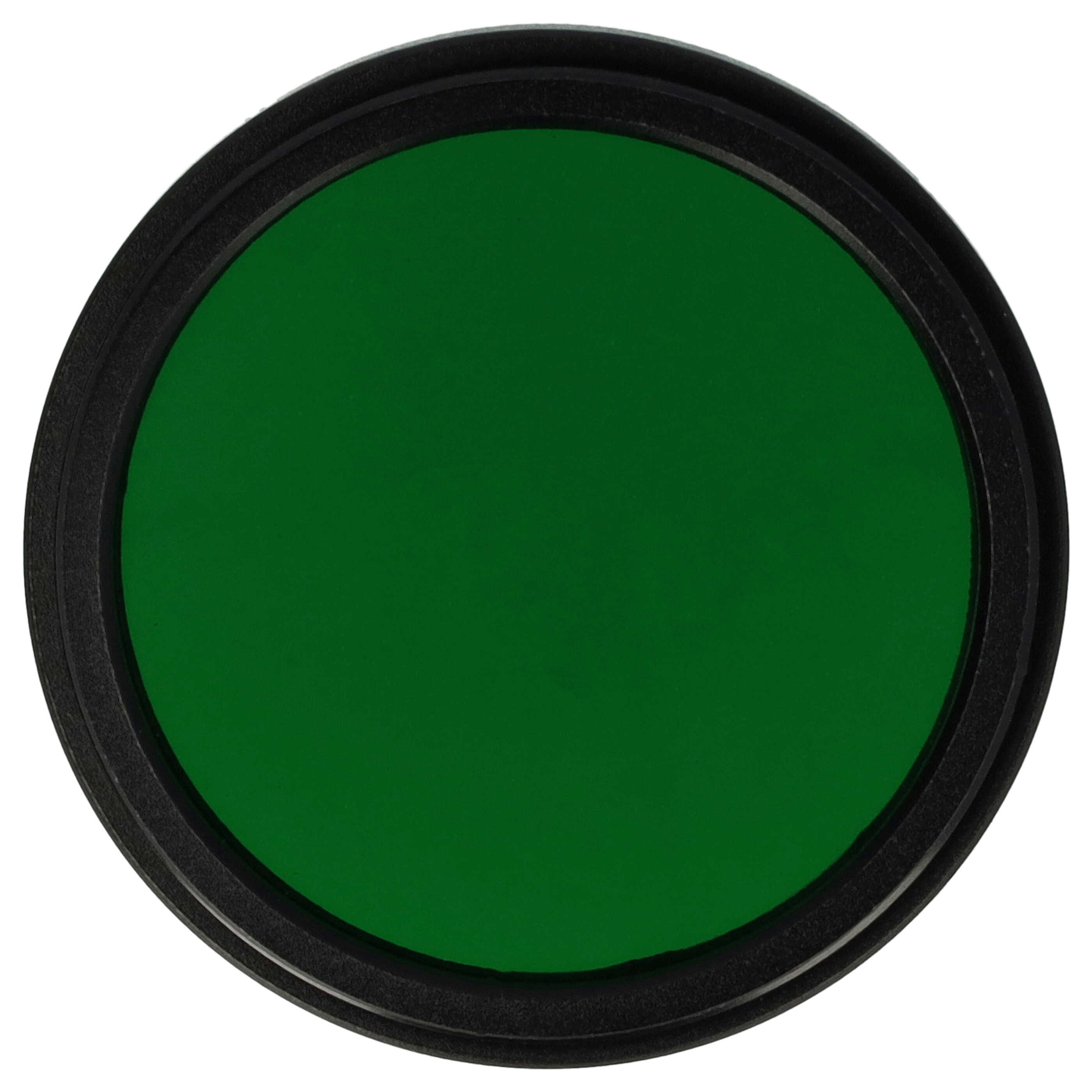Ein kreisförmiger grüner Filter mit schwarzem Rand vor weißem Hintergrund.