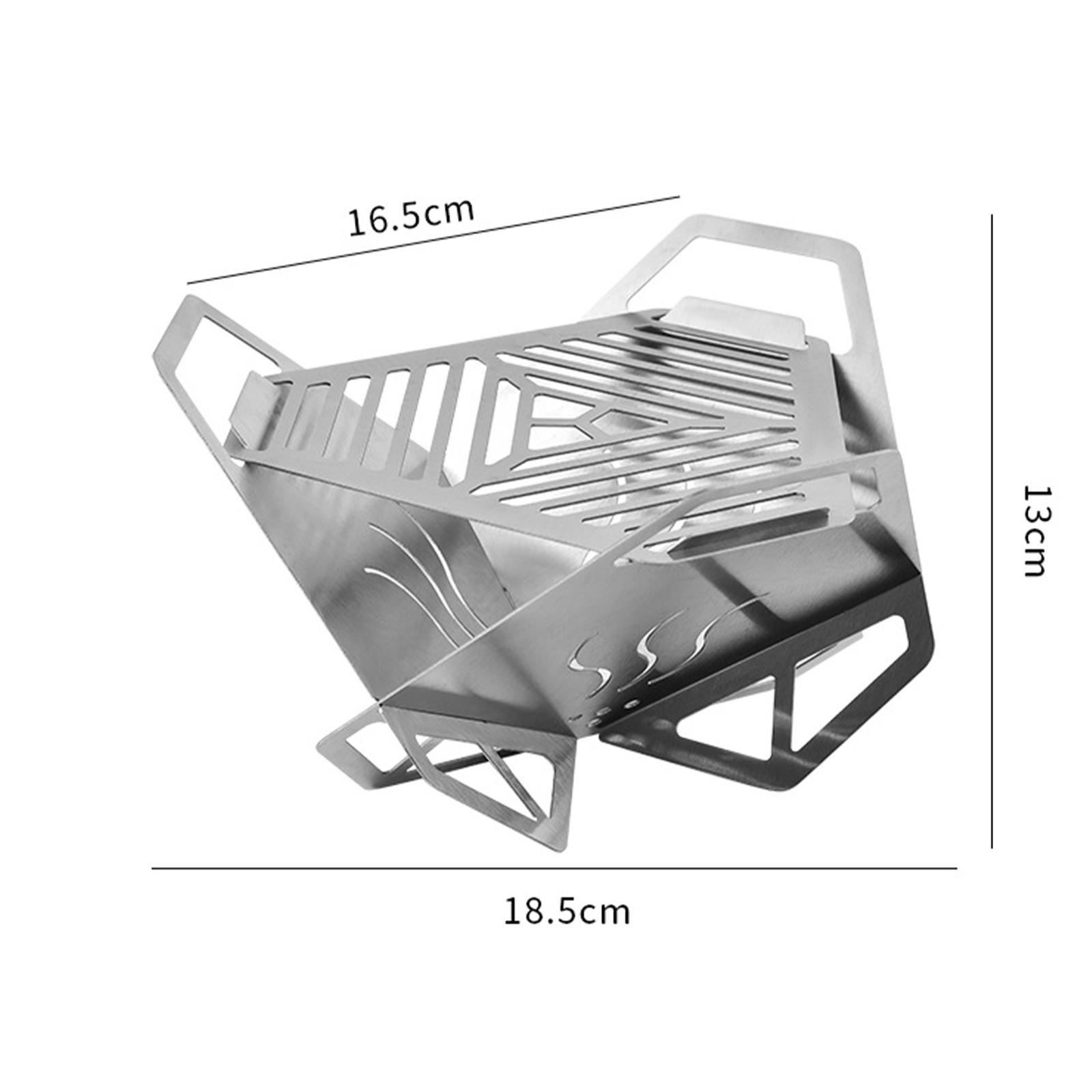 Tragbare Feuerstelle aus Metall. Abmessungen: 16,5 cm breit, 13 cm hoch und 18,5 cm lang.