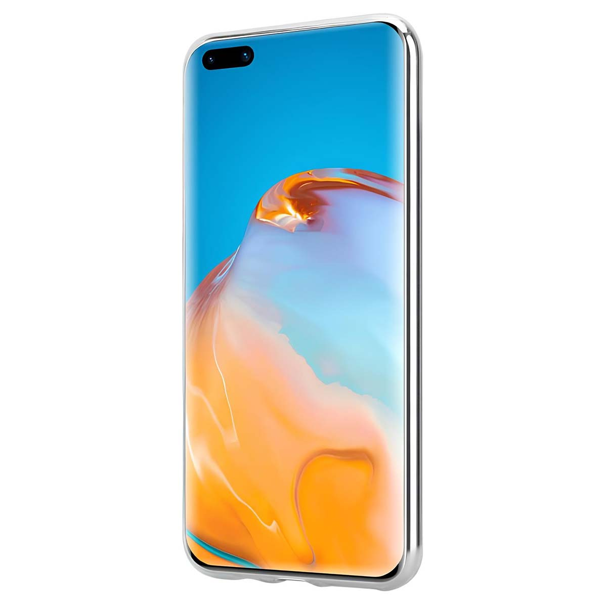 Uno smartphone con schermo blu e arancione, racchiuso in una cornice argentata. Lo schermo ha una sfumatura di colore unica.