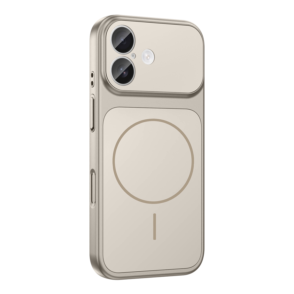 Kamera kesimi, daire ve çizgi detayları olan bej bir telefon kılıfı. Bir akıllı telefon için koruyucu bir kılıftır.