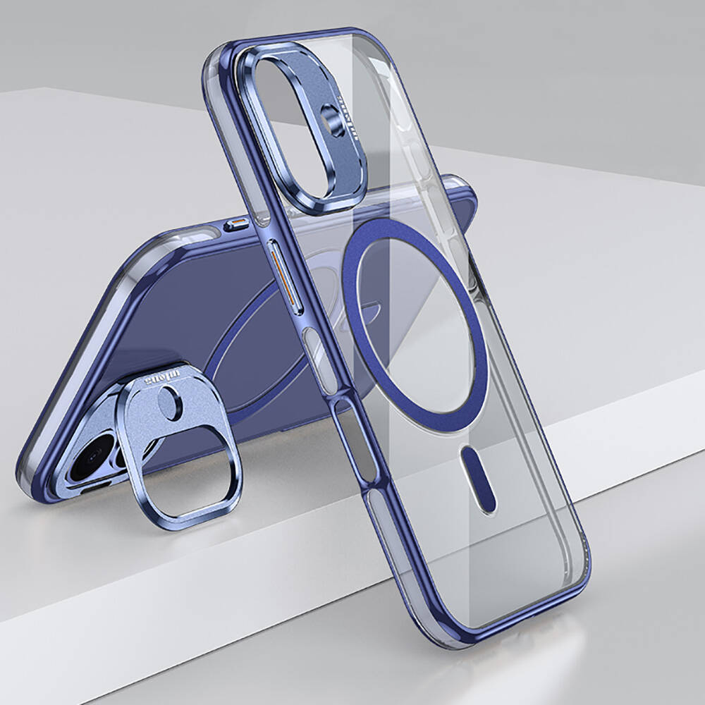 GPACK iPhone 16 Uyumlu Wlons Magsafeli Renkli Çerçeve Standlı Efsane Kapak Telefon Kılıfı Mavi