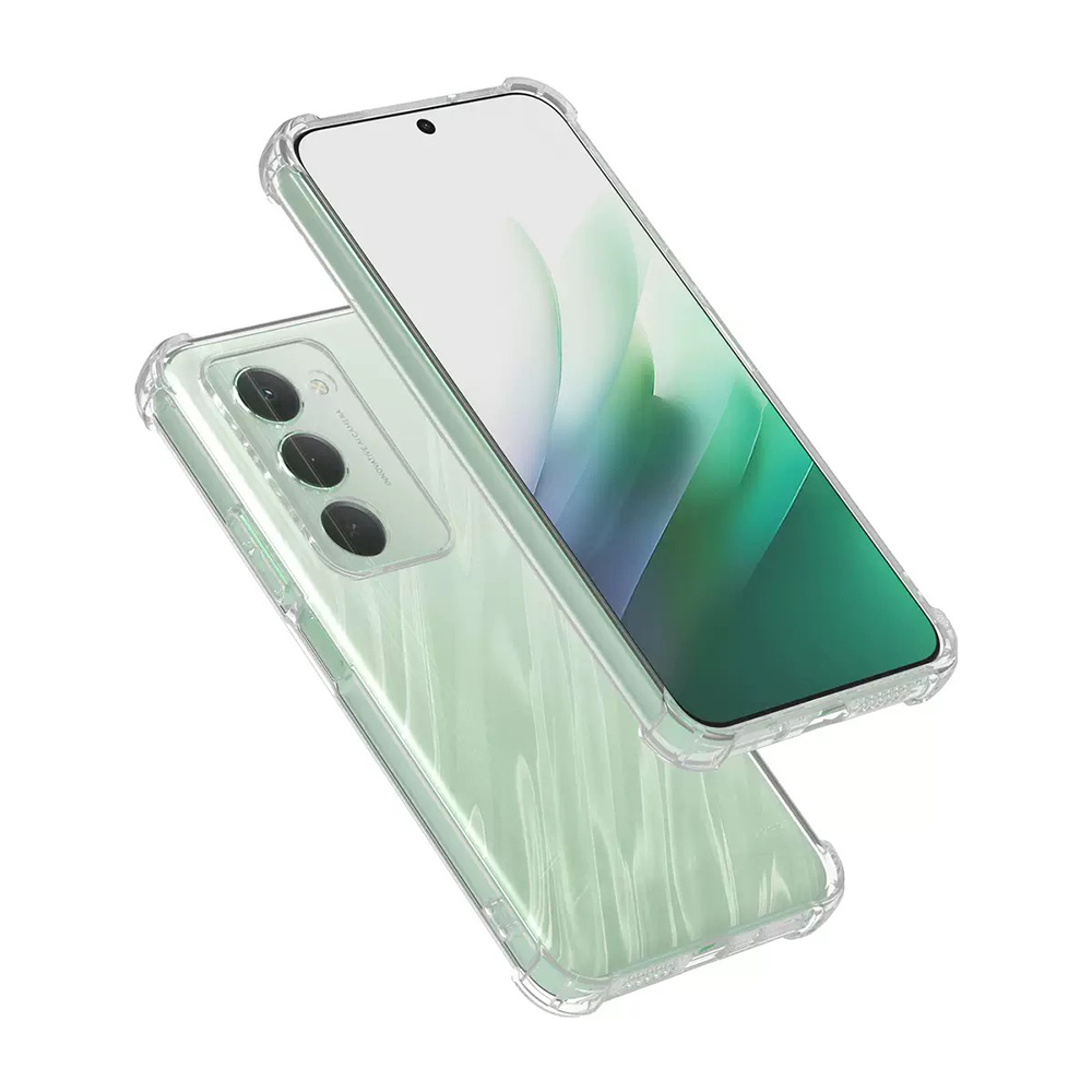 Koruyucu kılıflı iki akıllı telefon. Biri diğerinin biraz arkasında. Ekranlarda yeşil ve beyaz grafikler var, telefonlar açık yeşil.